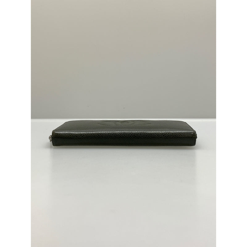 CHANEL/Long Wallet/Gray/Leather/