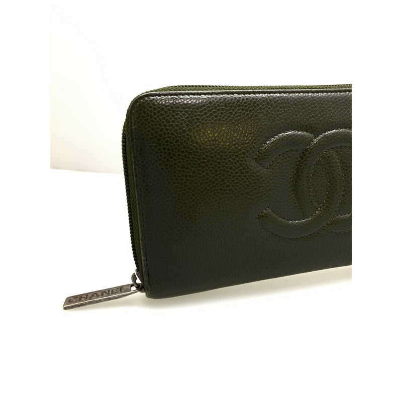 CHANEL/Long Wallet/Gray/Leather/