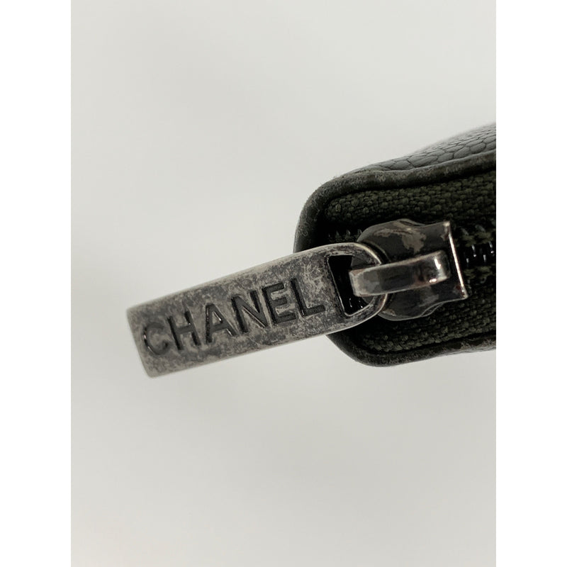 CHANEL/Long Wallet/Gray/Leather/