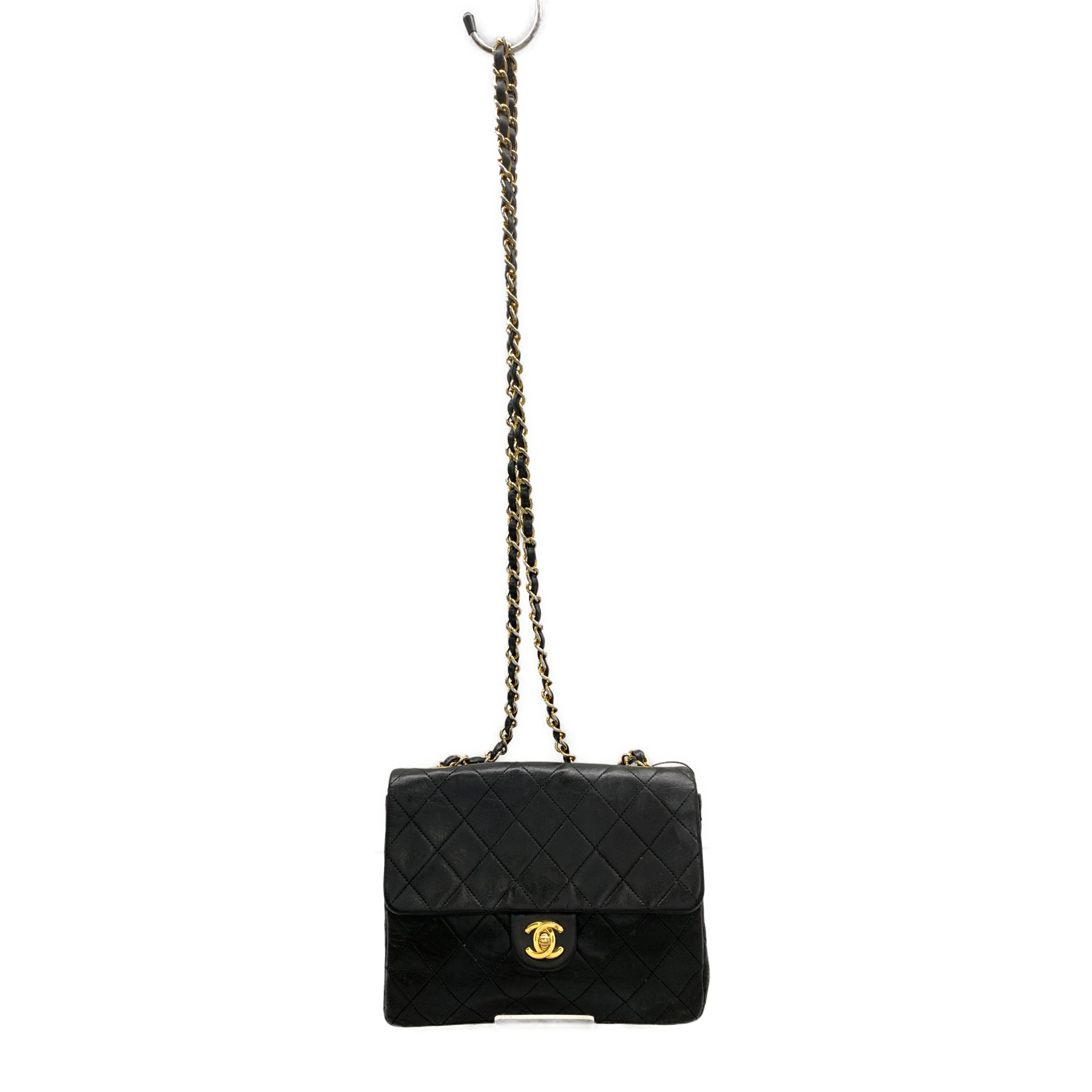 CHANEL/Cross Body Bag/Leather/Black/flat quilt half flap small view 1