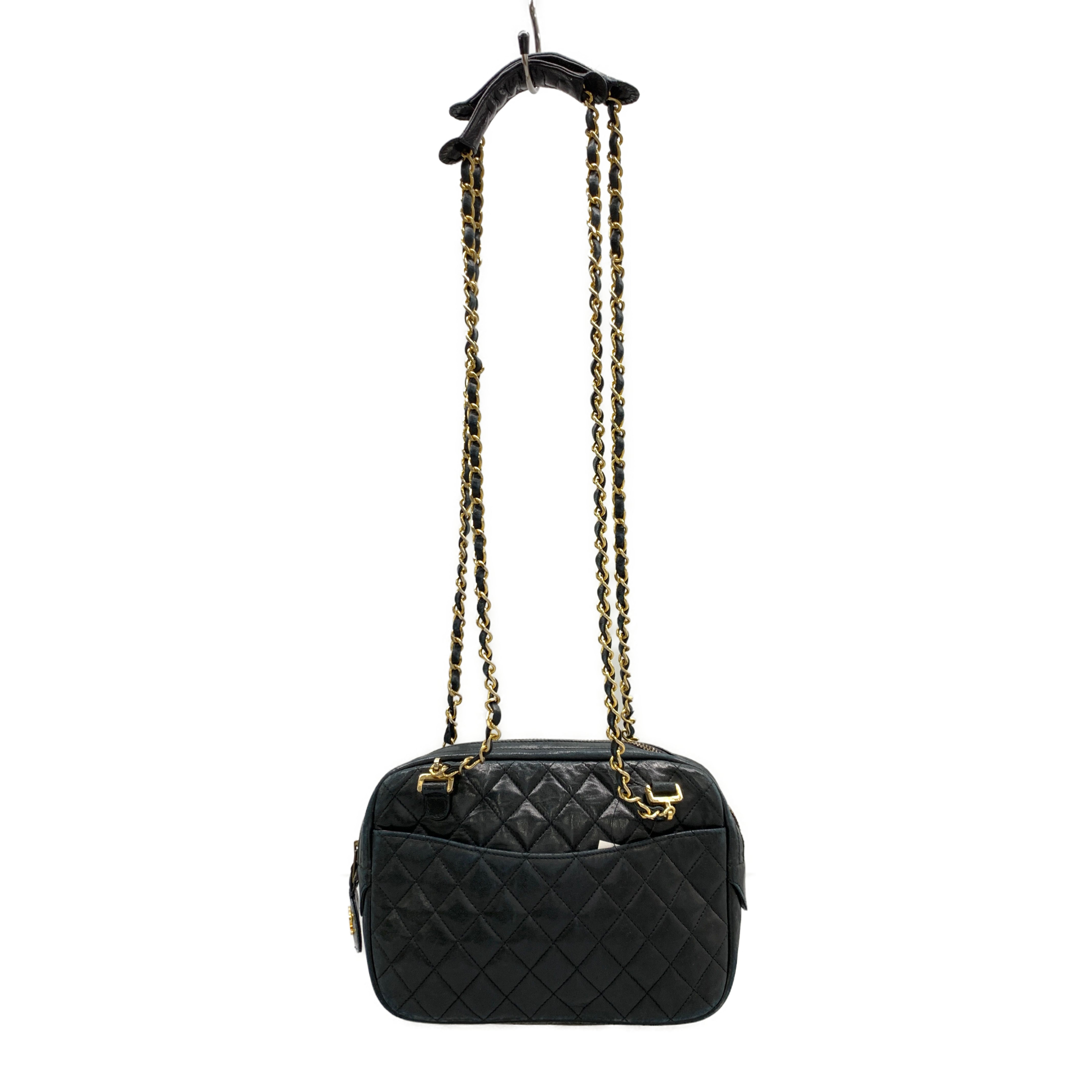 CHANEL/Cross Body Bag/Leather/Black/camera patch logo zip view 1
