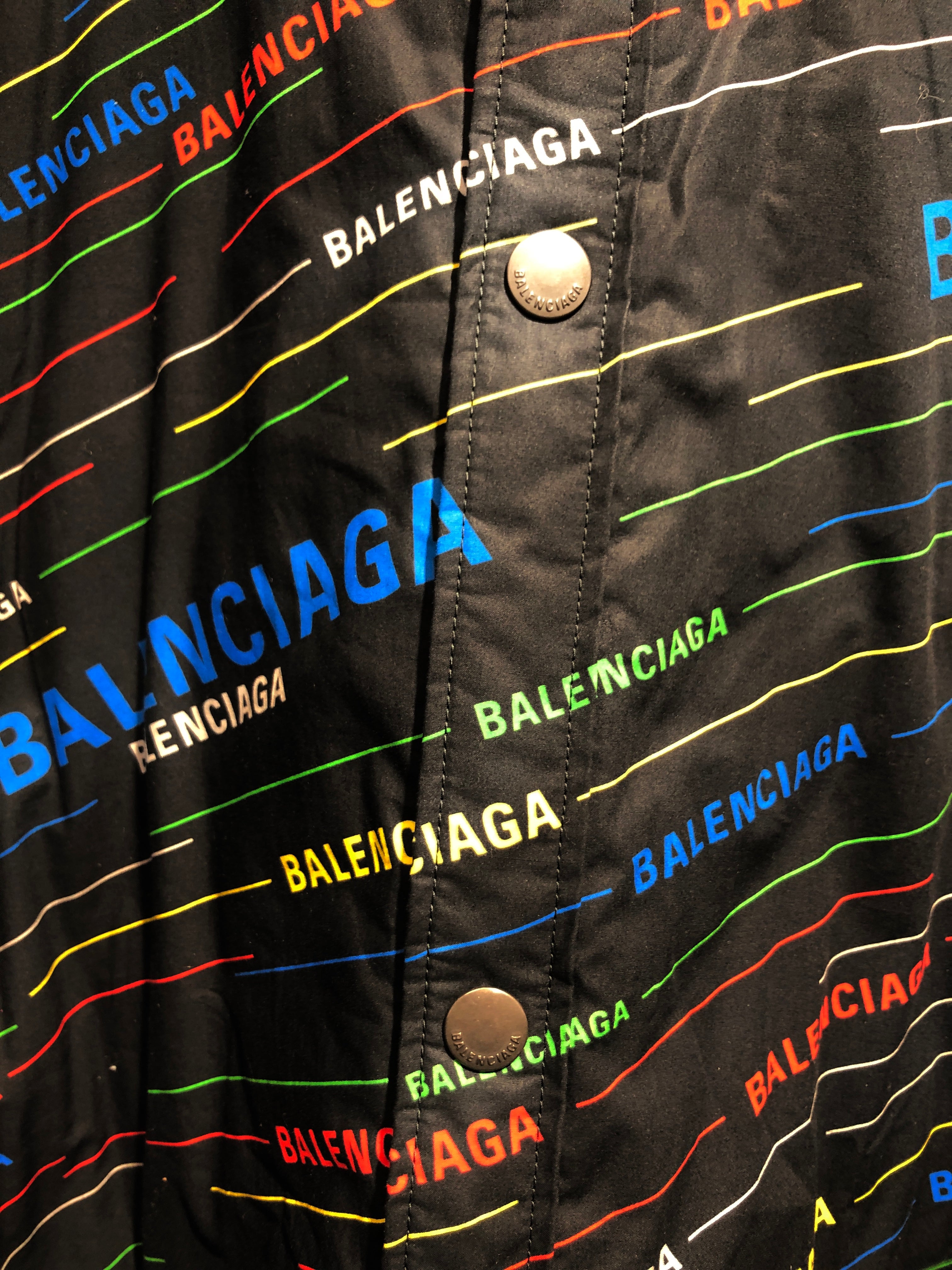 BALENCIAGA/Jacket/54/BLK/All Over Print/RAINBOW SCRIPT BUTTON UP SS view 3