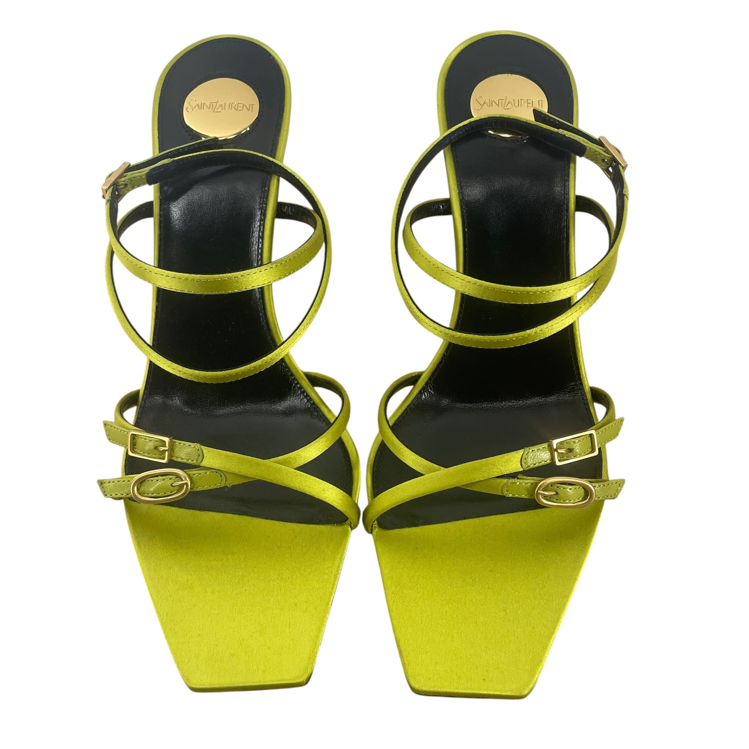 SAINT LAURENT/Heels/EU 38/Silk/GRN/Open-Toe/OPEN TOE WRAP HEEL view 1