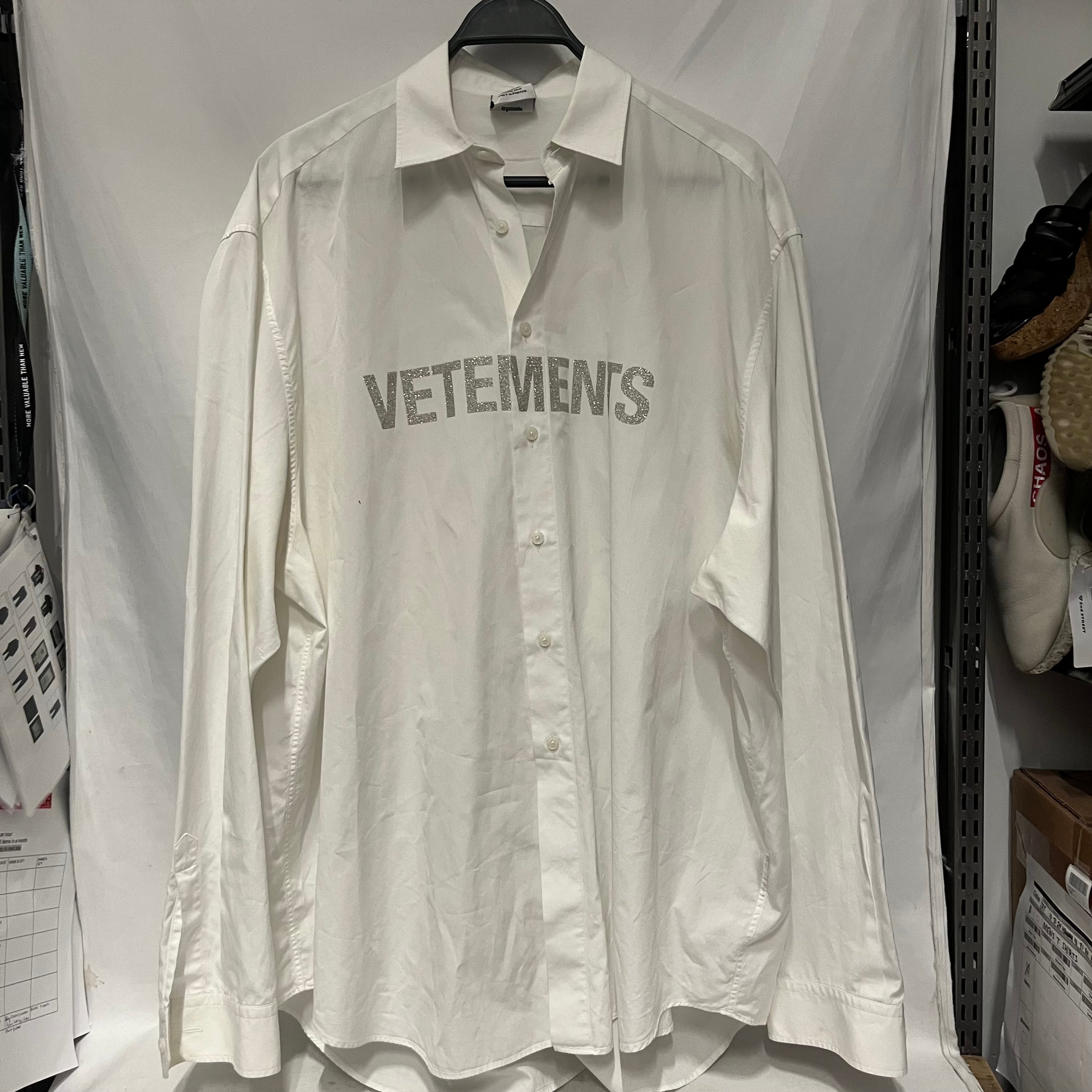 VETEMENTS/LS Shirt/L/Cotton/WHT/glitter view 1
