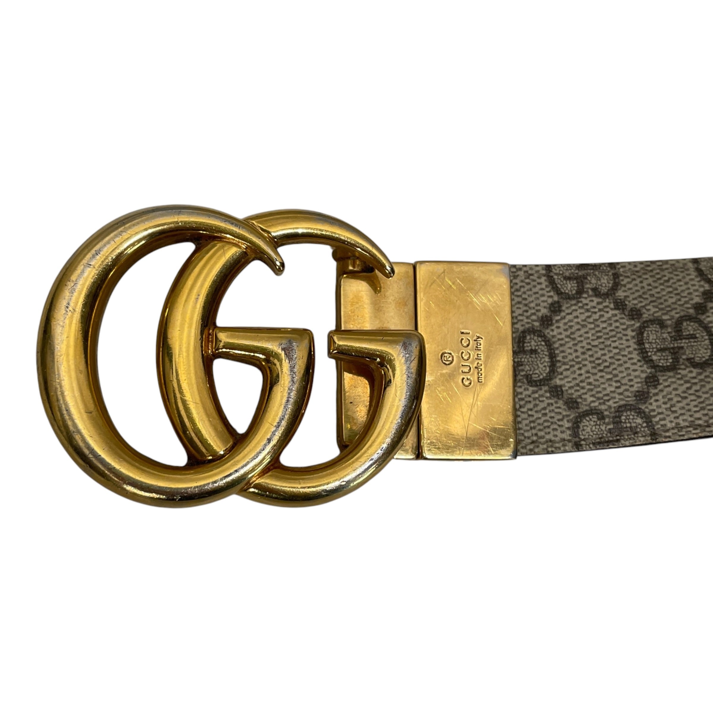 GUCCI/Belt/Monogram/Leather/GRY/M's/GOLD BUCKLE MONOGRAM BELT view 2