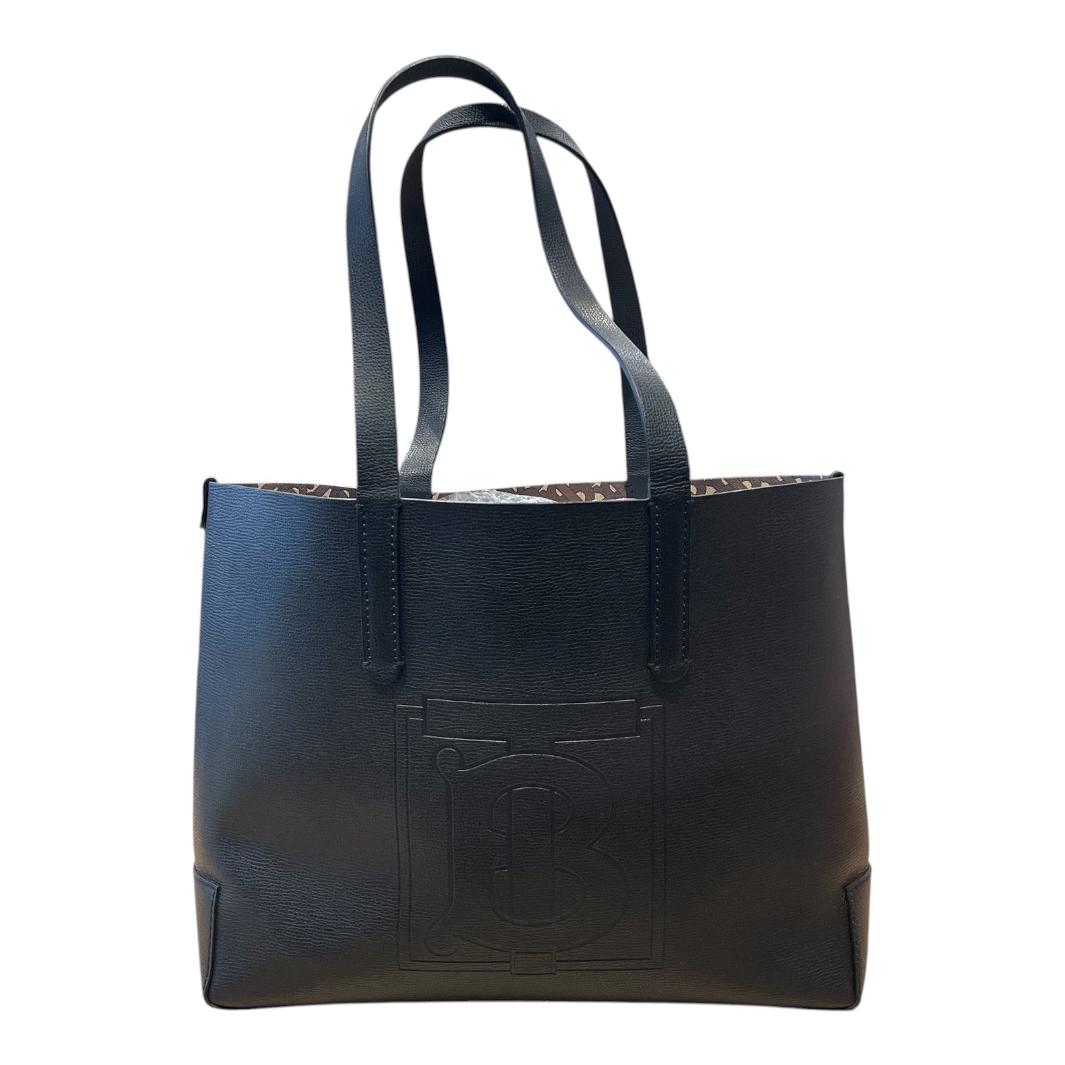 BURBERRY LONDON/Tote Bag/Leather/BLK/TB EMBOSSED BURBERRY TOTE BAG view 1