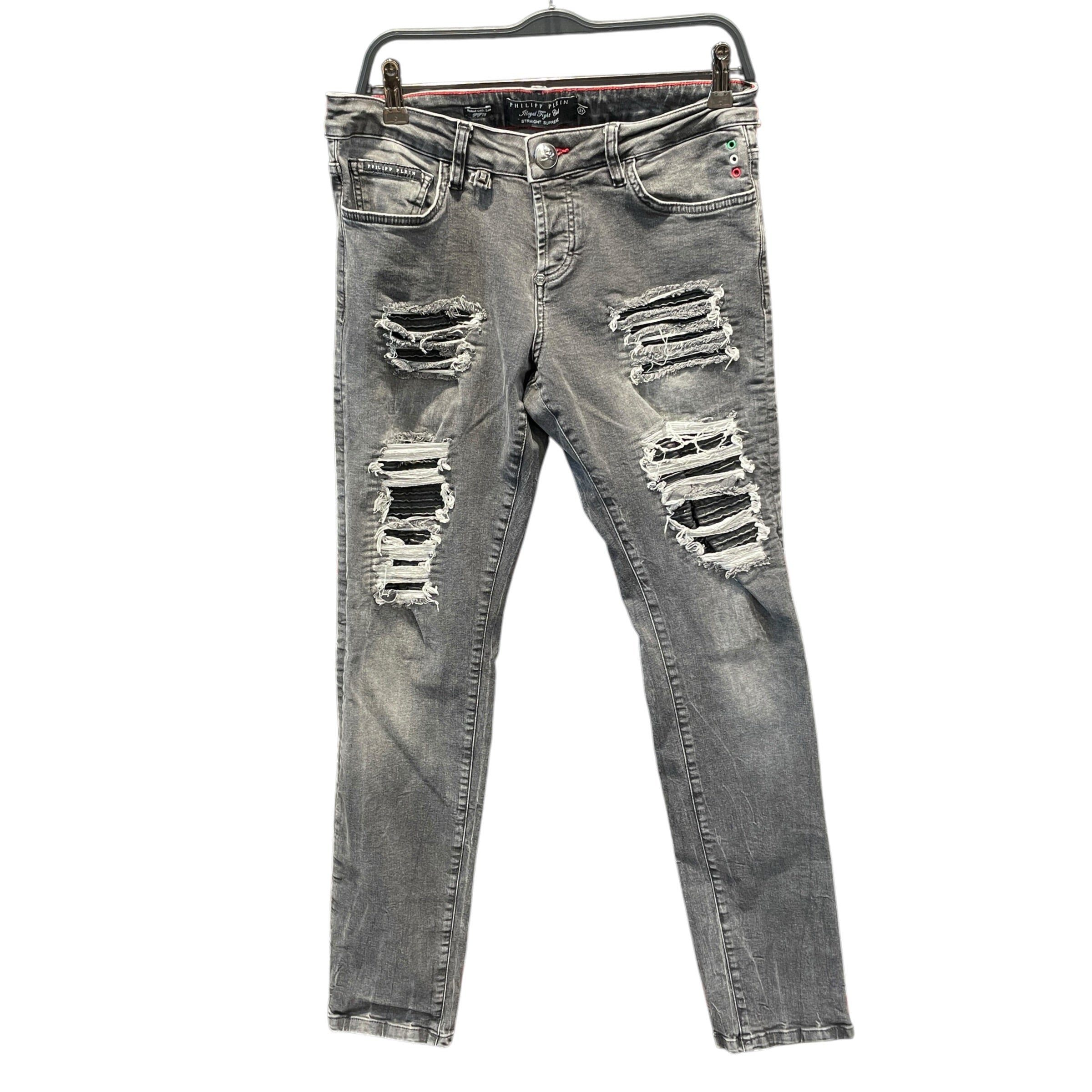 PHILIPP PLEIN/Skinny Pants/31/Denim/BLK/Distressed/Hexagonal Logo Distressed Pant view 1