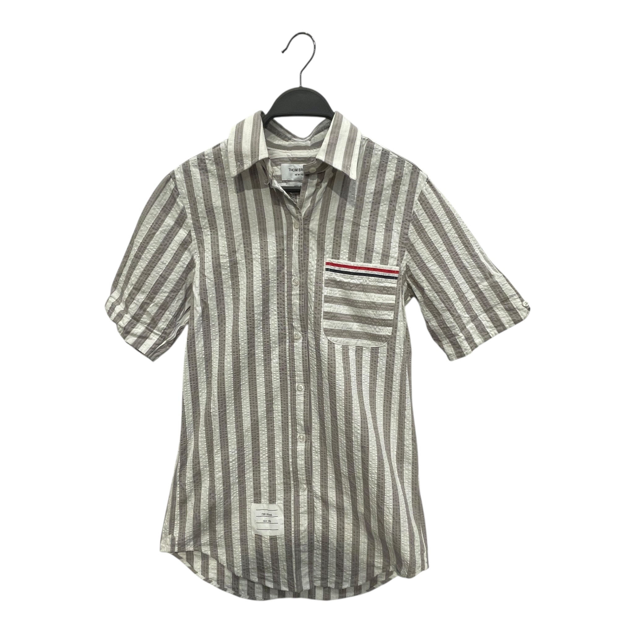THOM BROWNE. NEW YORK/SS Shirt/42/Cotton/GRY/Stripe/TEXTURED BUTTON UP view 1
