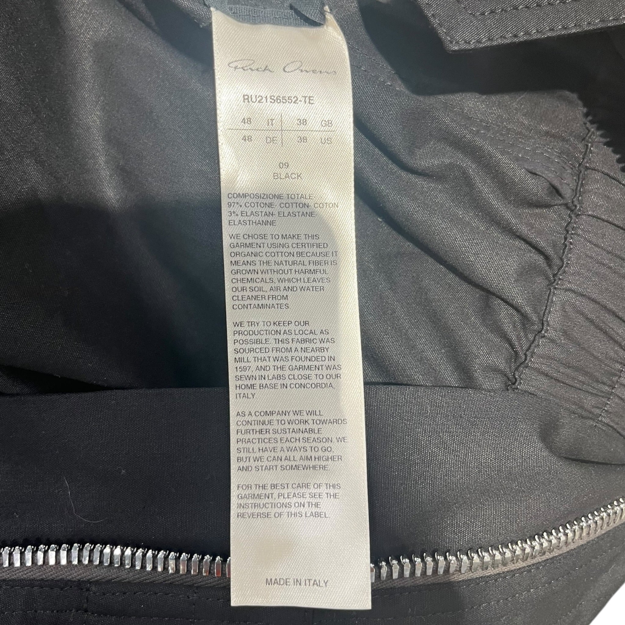 Rick Owens/Overall/38/Cotton/BLK/RU21S6552-TE view 4