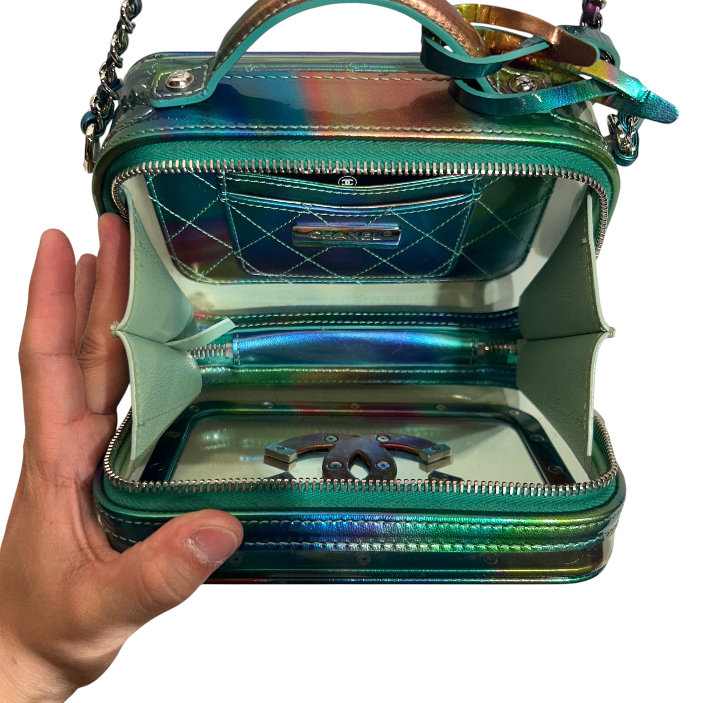 CHANEL/Cross Body Bag/Iridescent/Leather/MLT/PVC Filigree Vanity Case view 4