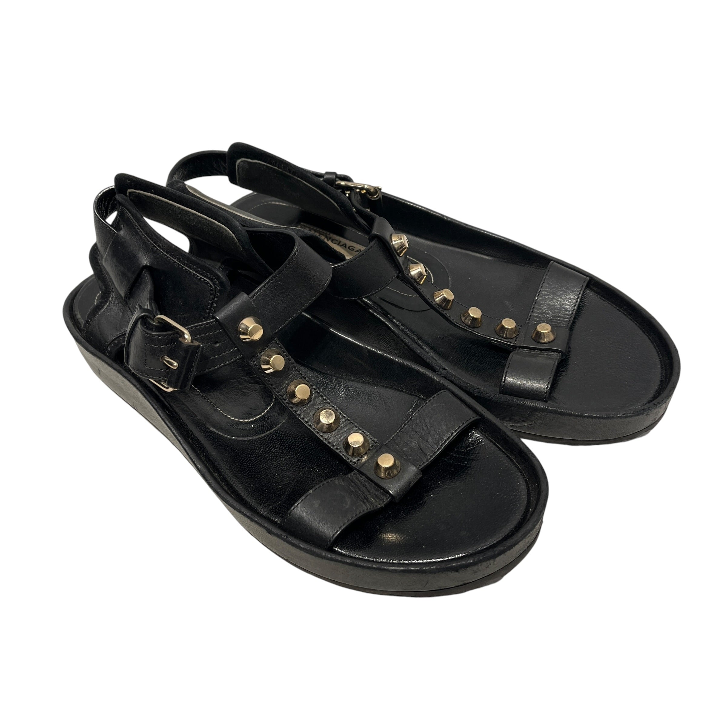 BALENCIAGA/Sandals/EU 37/Leather/BLK/Open-Toe/SLV Studded Gladiator Sandals view 6
