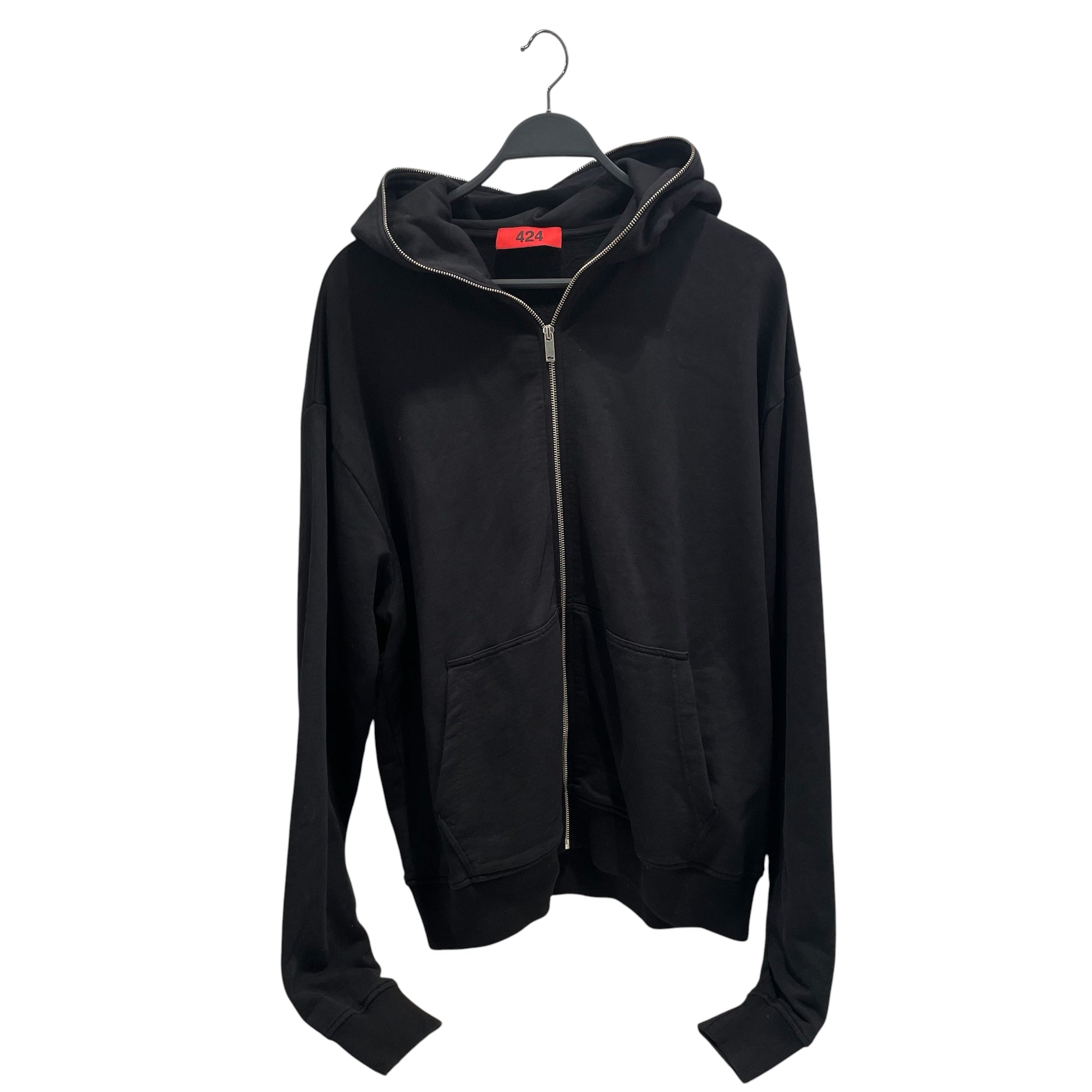 424(FourTwoFour)/Zip Up Hoodie/S/Graphic/Cotton/BLK/graphic on back/full zip hood view 1