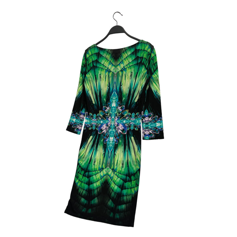 roberto cavalli/LS Dress/44/All Over Print/Rayon/GRN/CRYSTALS ON FRONT