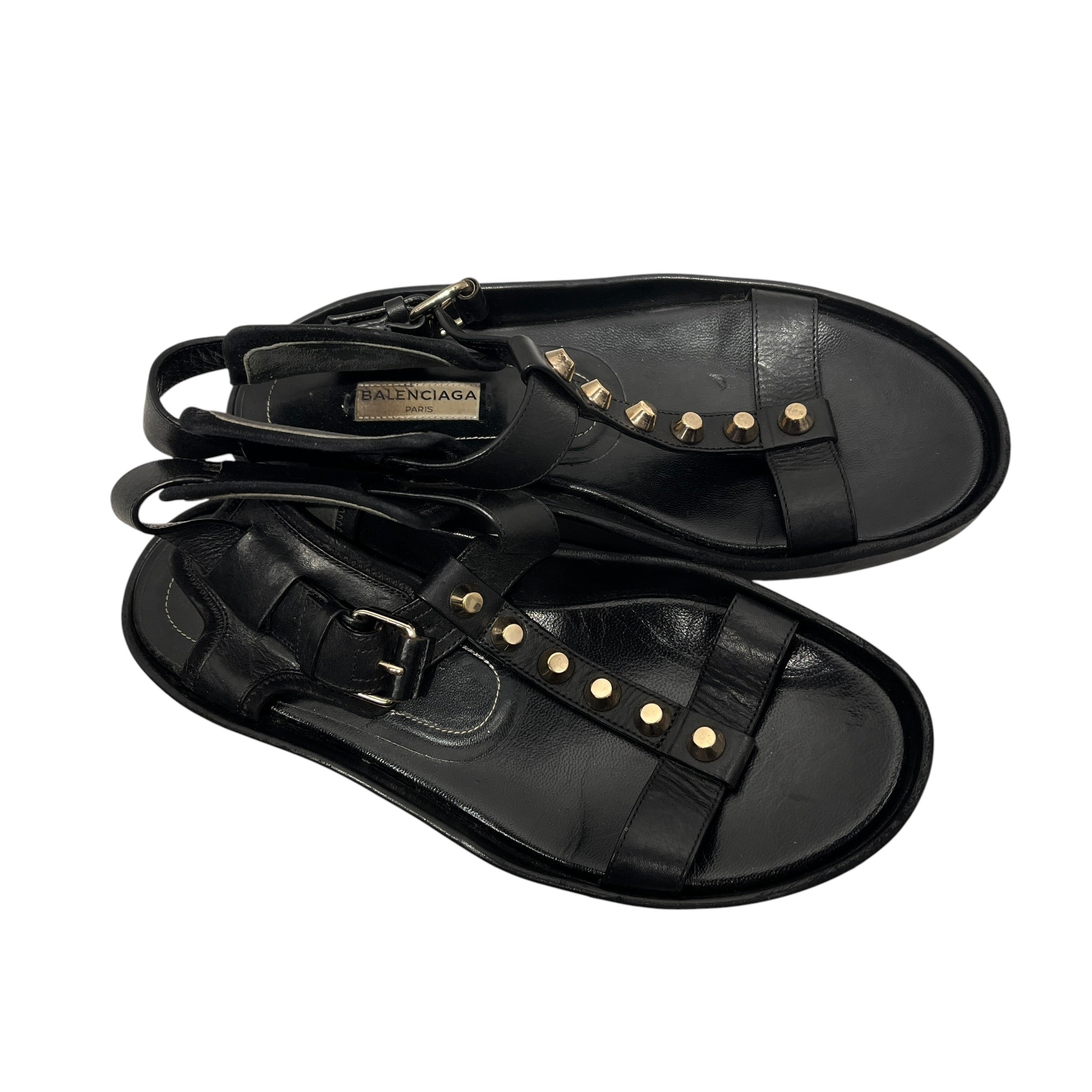 BALENCIAGA/Sandals/EU 37/Leather/BLK/Open-Toe/SLV Studded Gladiator Sandals view 7