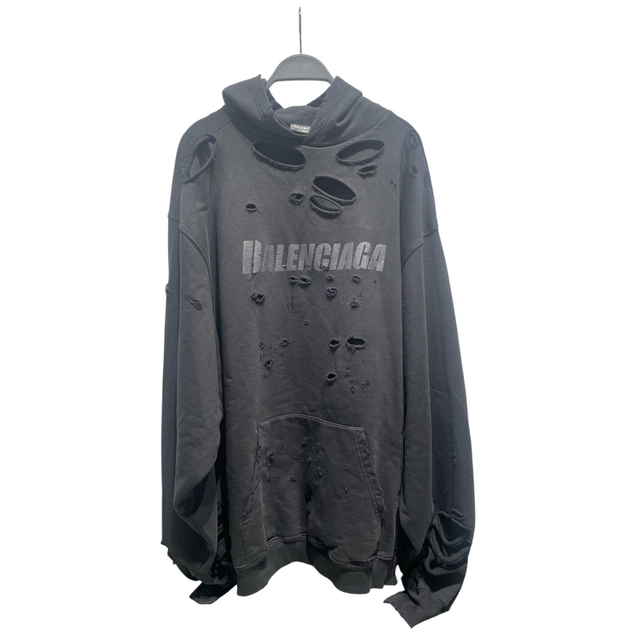 BALENCIAGA/Hoodie/XXS/Cotton/BLK/Oversize/DISTRESSED LOGO view 1