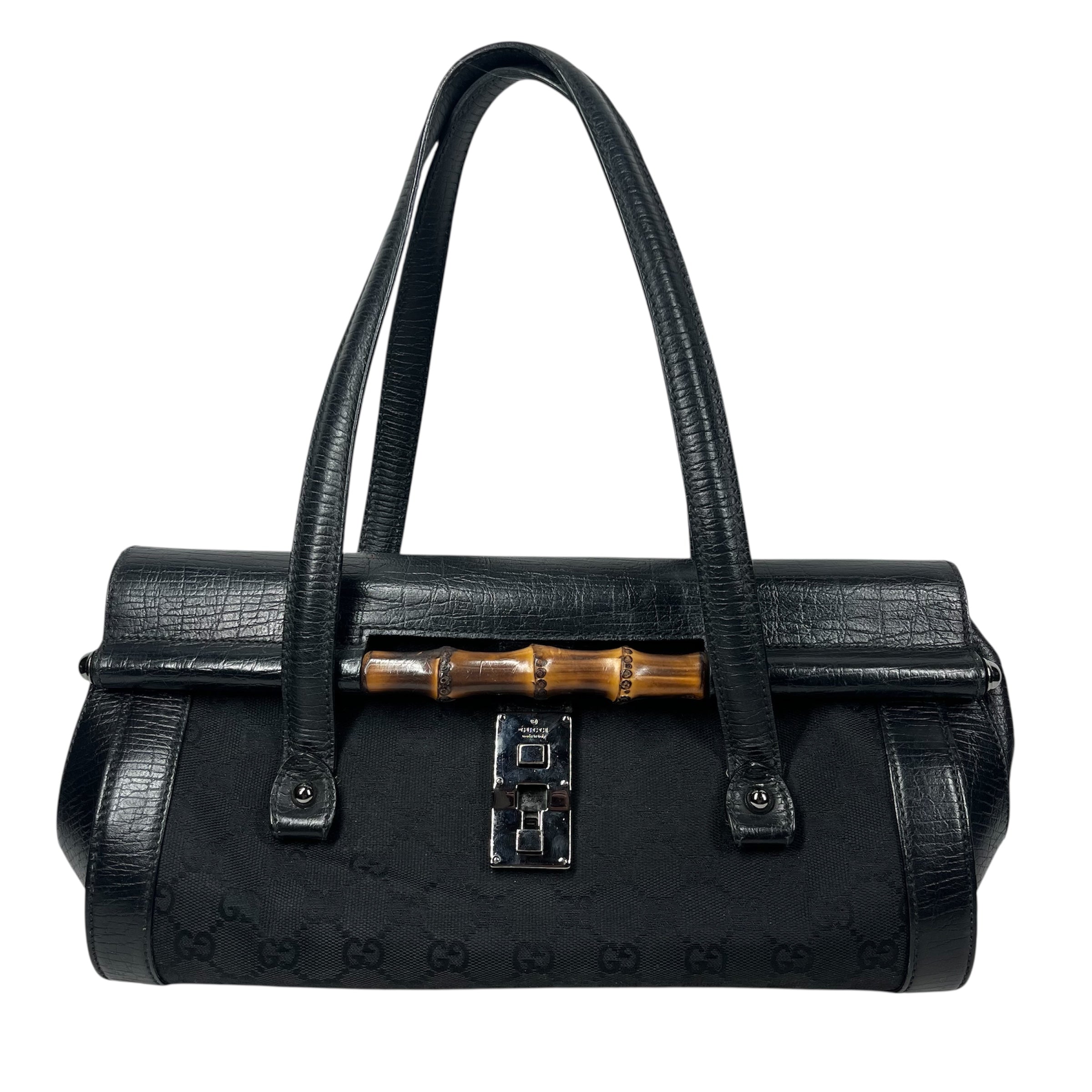 GUCCI/Hand Bag/Leather/BLK/GG Canvas Bamboo Bag view 1