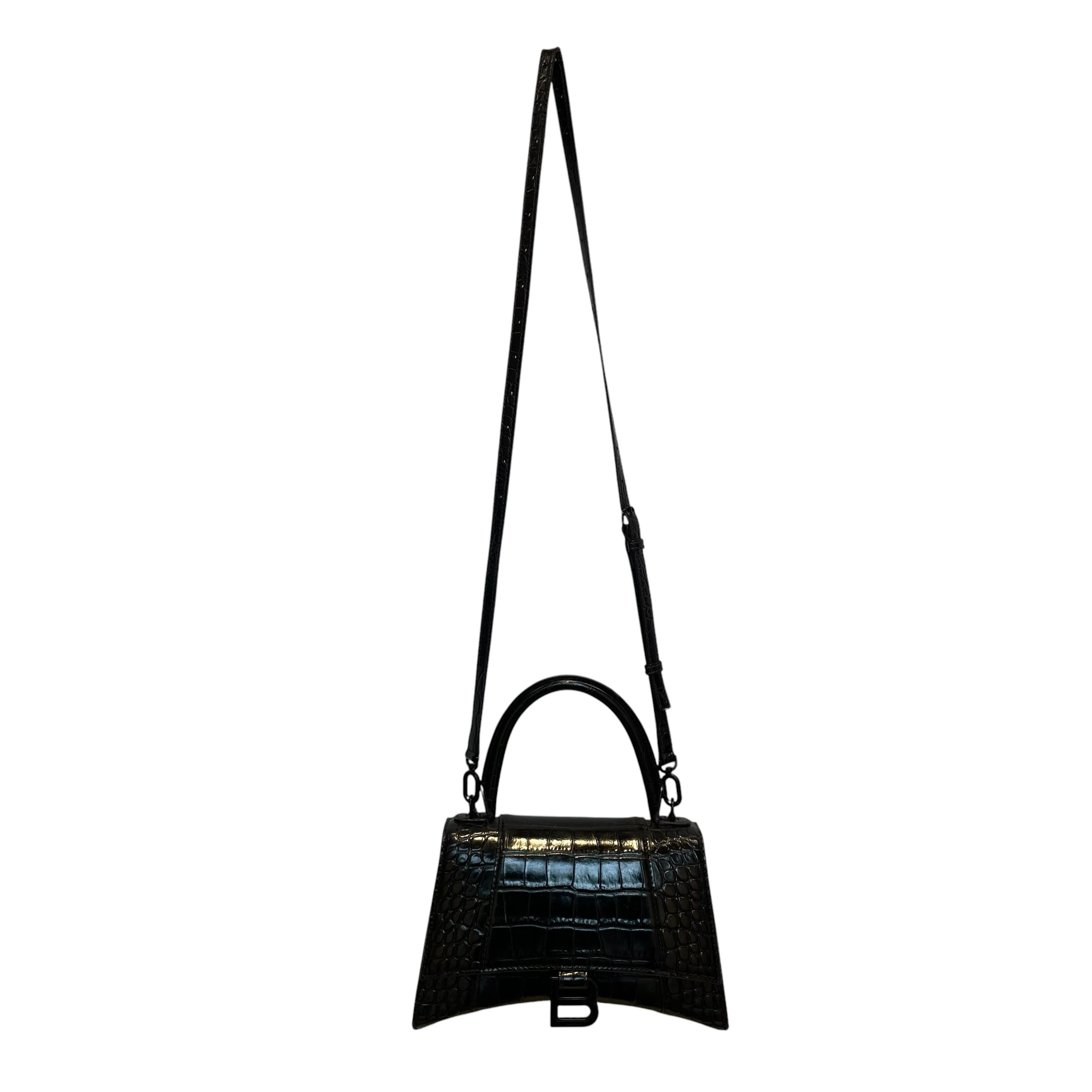 BALENCIAGA/Hand Bag/Animal Pattern/Leather/BLK/CROC EMBOSSING/ HOURGLASS view 3
