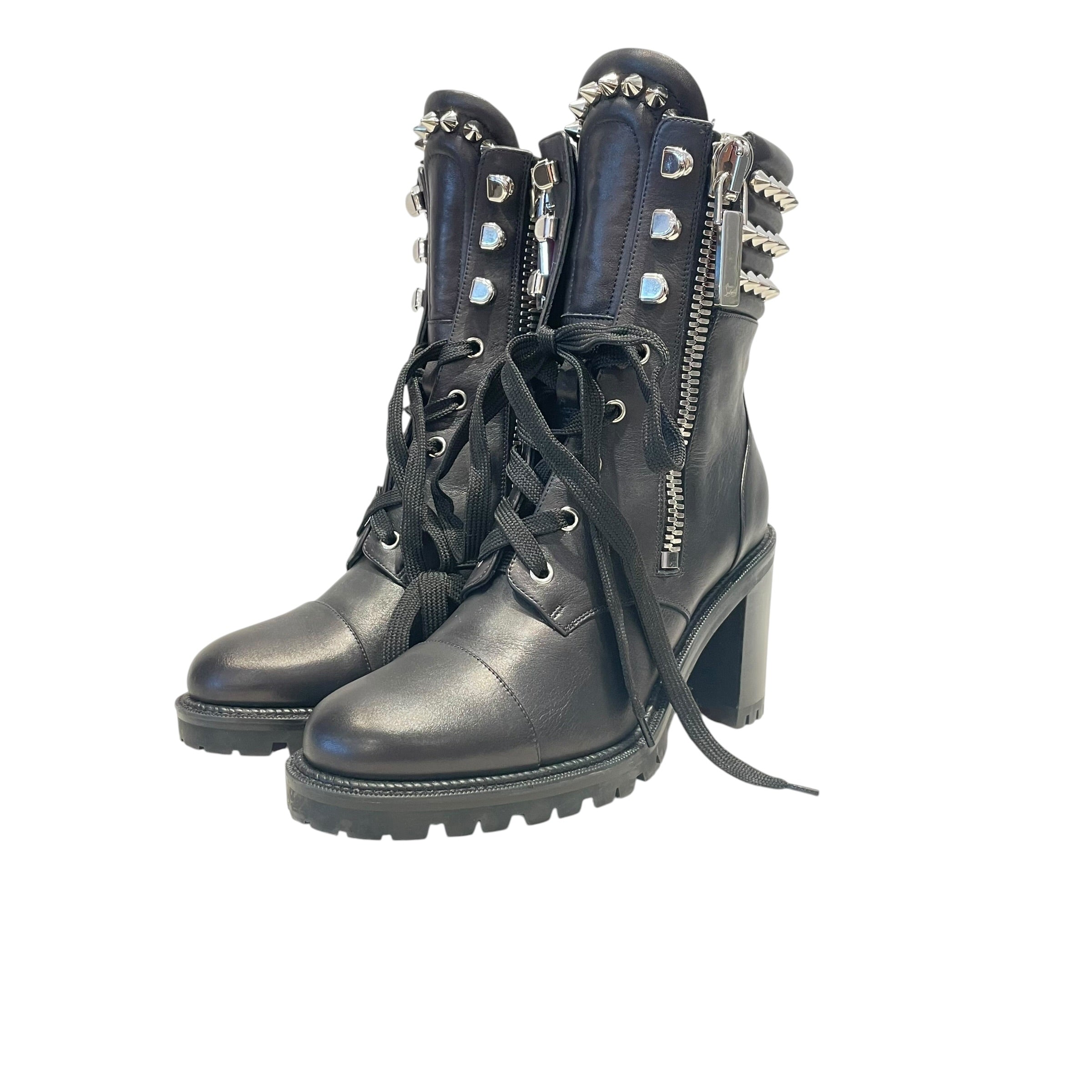 Christian Louboutin/Lace Up Boots/EU 39.5/Leather/BLK/Spiked Combat view 1