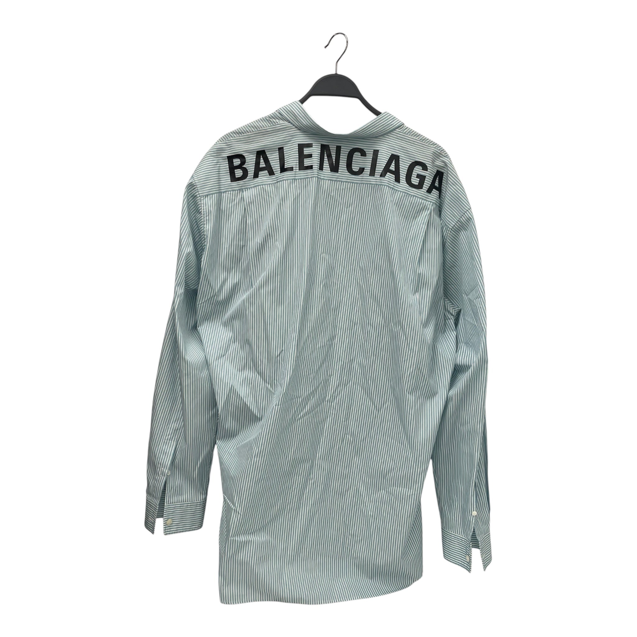 BALENCIAGA/LS Shirt/Cotton/GRN/Stripe/Balenciaga on Back view 2