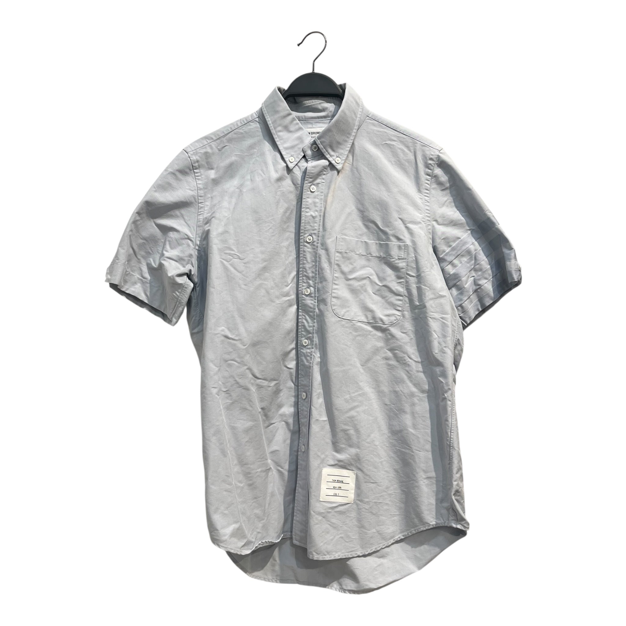 THOM BROWNE. NEW YORK/SS Shirt/3/Cotton/BLU/BABY BLUE 3 STRIPE SLEEVE view 1