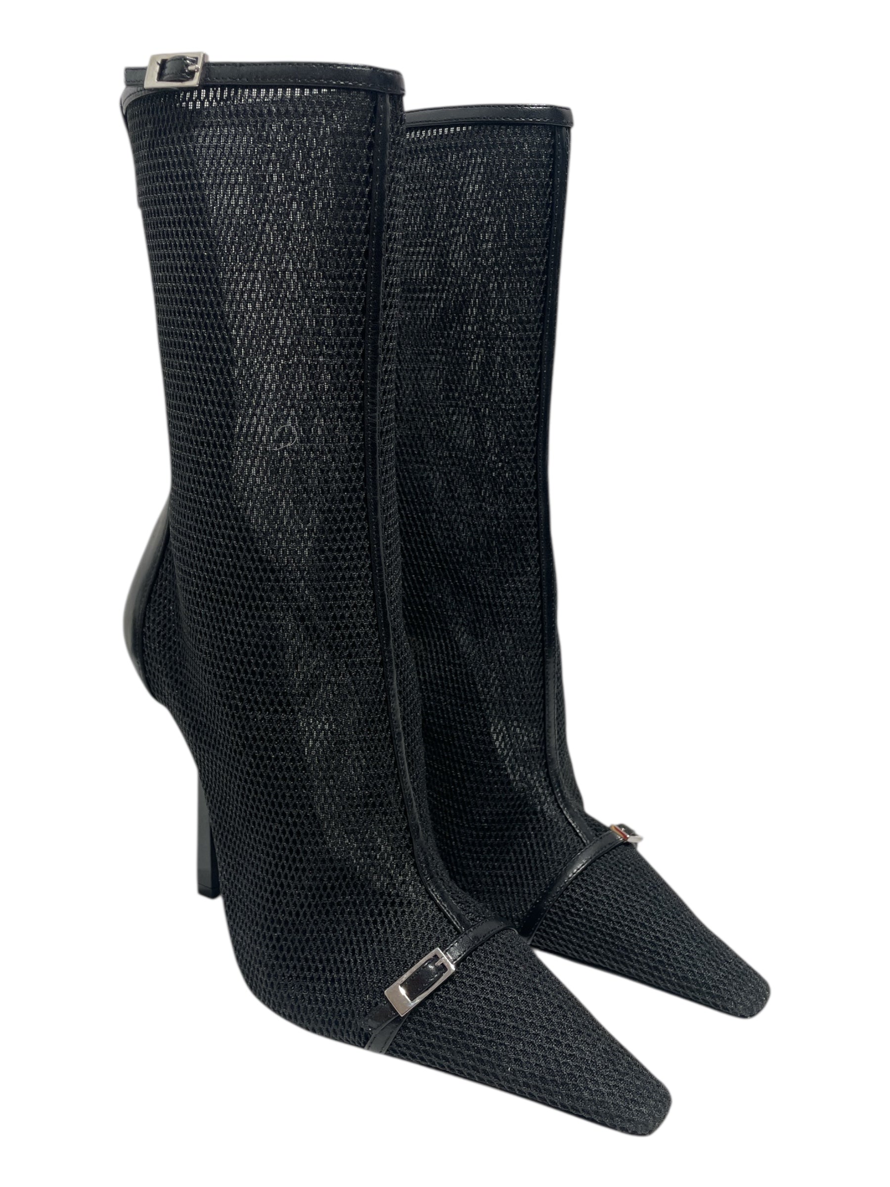 SAINT LAURENT/Booties/EU 38/BLK/Oxalis Mesh Pointed Heel Boot view 1