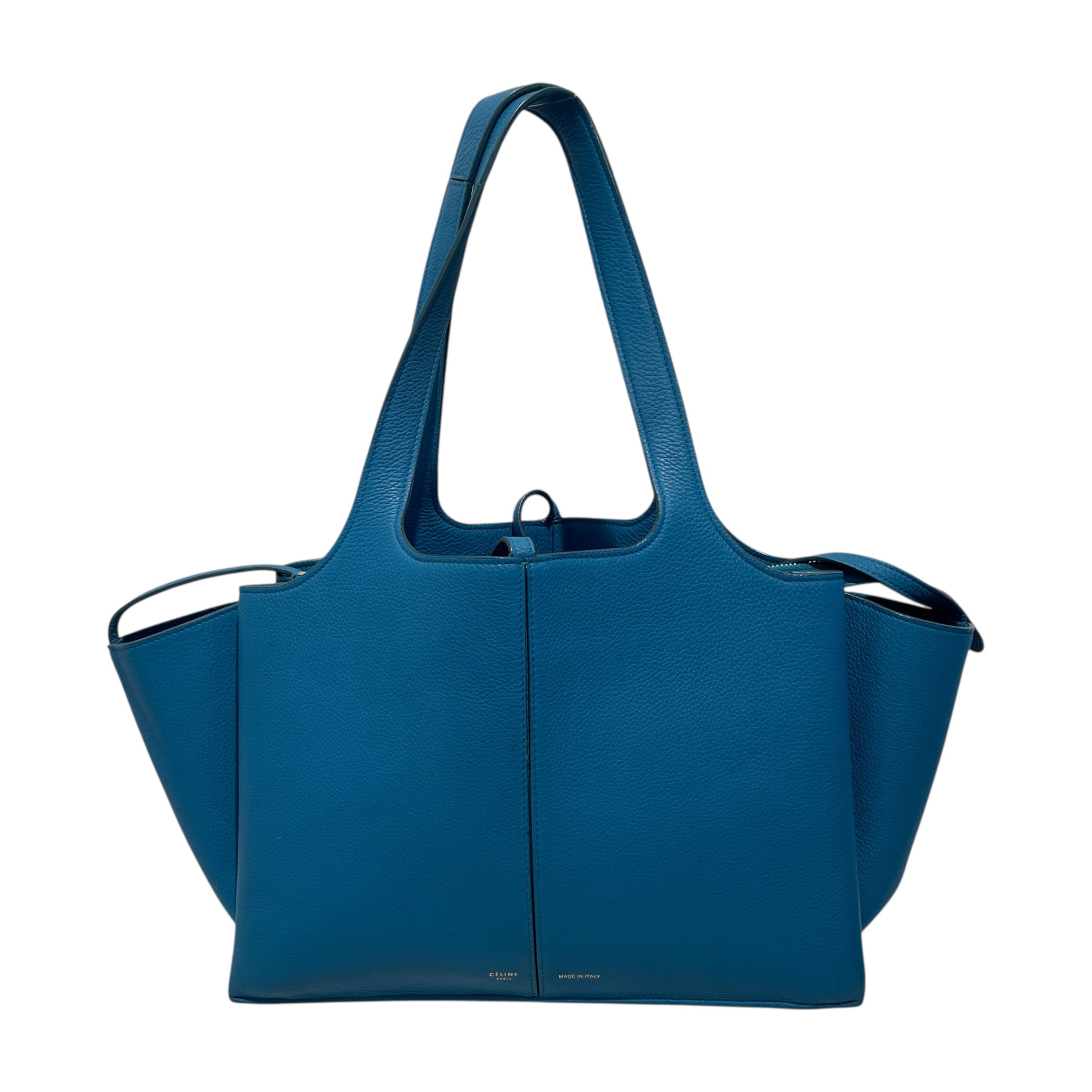 CELINE/Tote Bag/Leather/BLU/Trifold leather tote in teal view 1