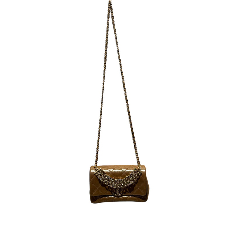 CHANEL/Cross Body Bag/S/Leather/GLD/CRYSTAL CC