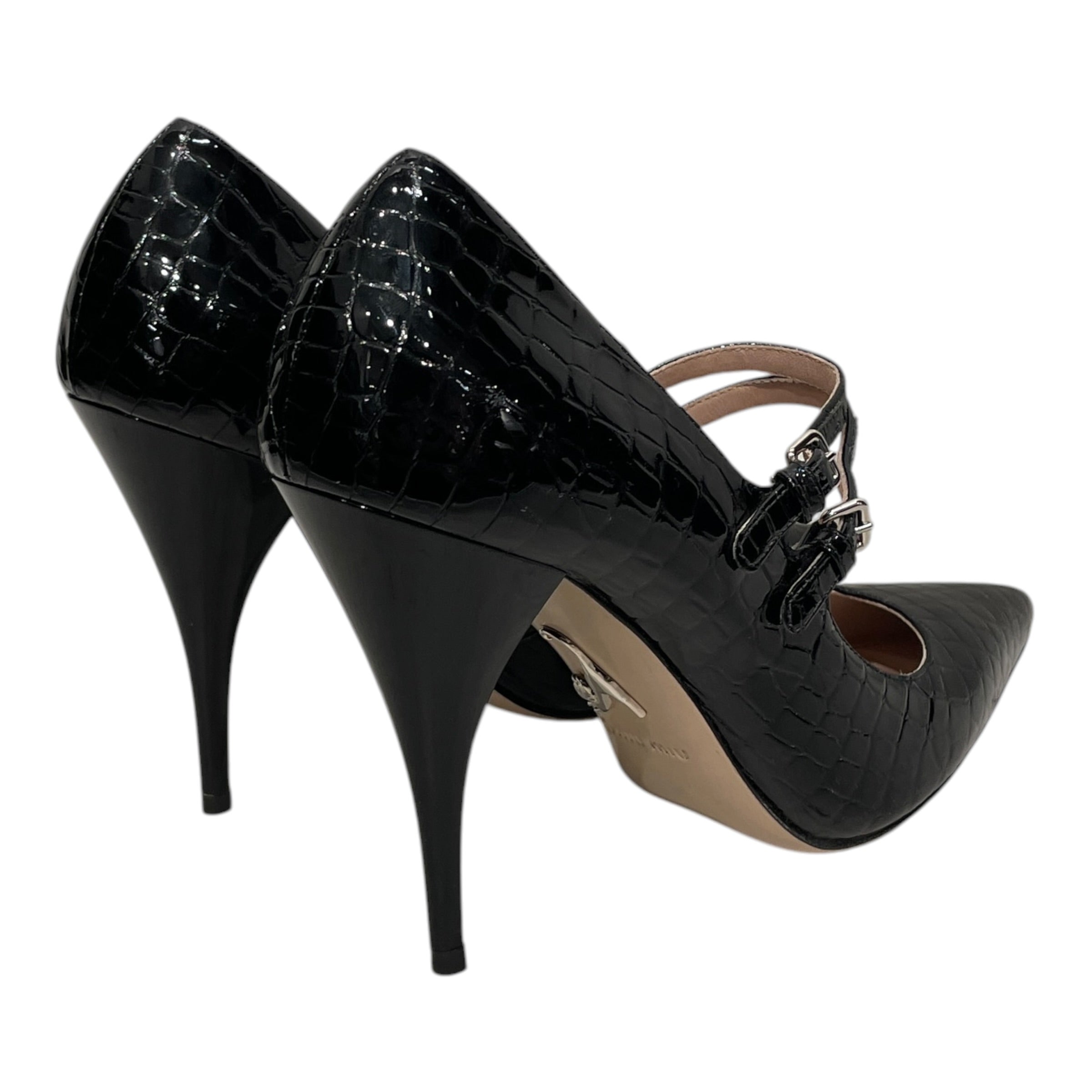 MIU MIU/Heels/EU 37/BLK/GATOR DOUBLE STRAP PUMPS view 2