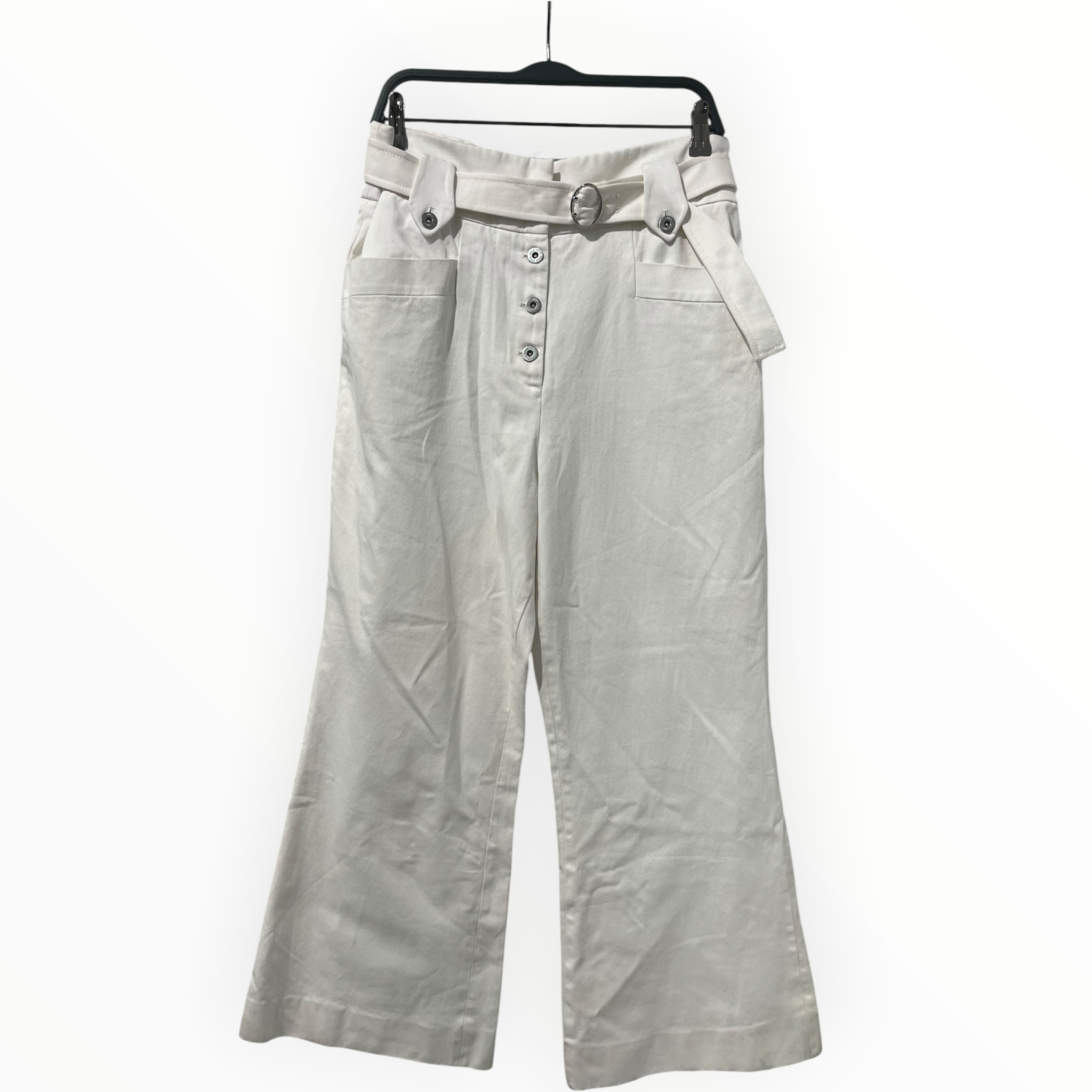 MIU MIU/Bottoms/48/Cotton/WHT/WIDE LEG BELTED JEANS view 1