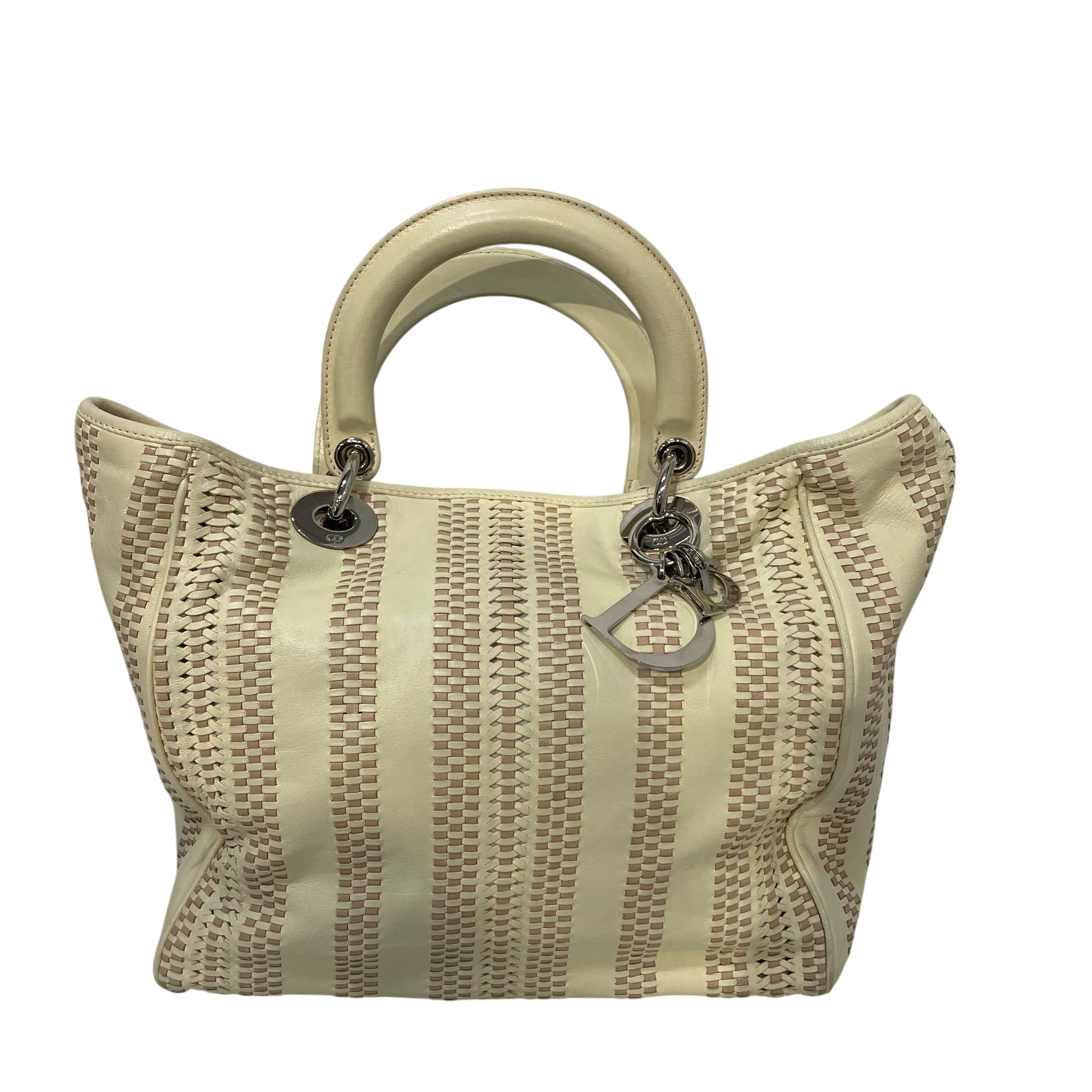 Christian Dior/Hand Bag/Stripe/Leather/CRM/Lady Dior Woven view 1