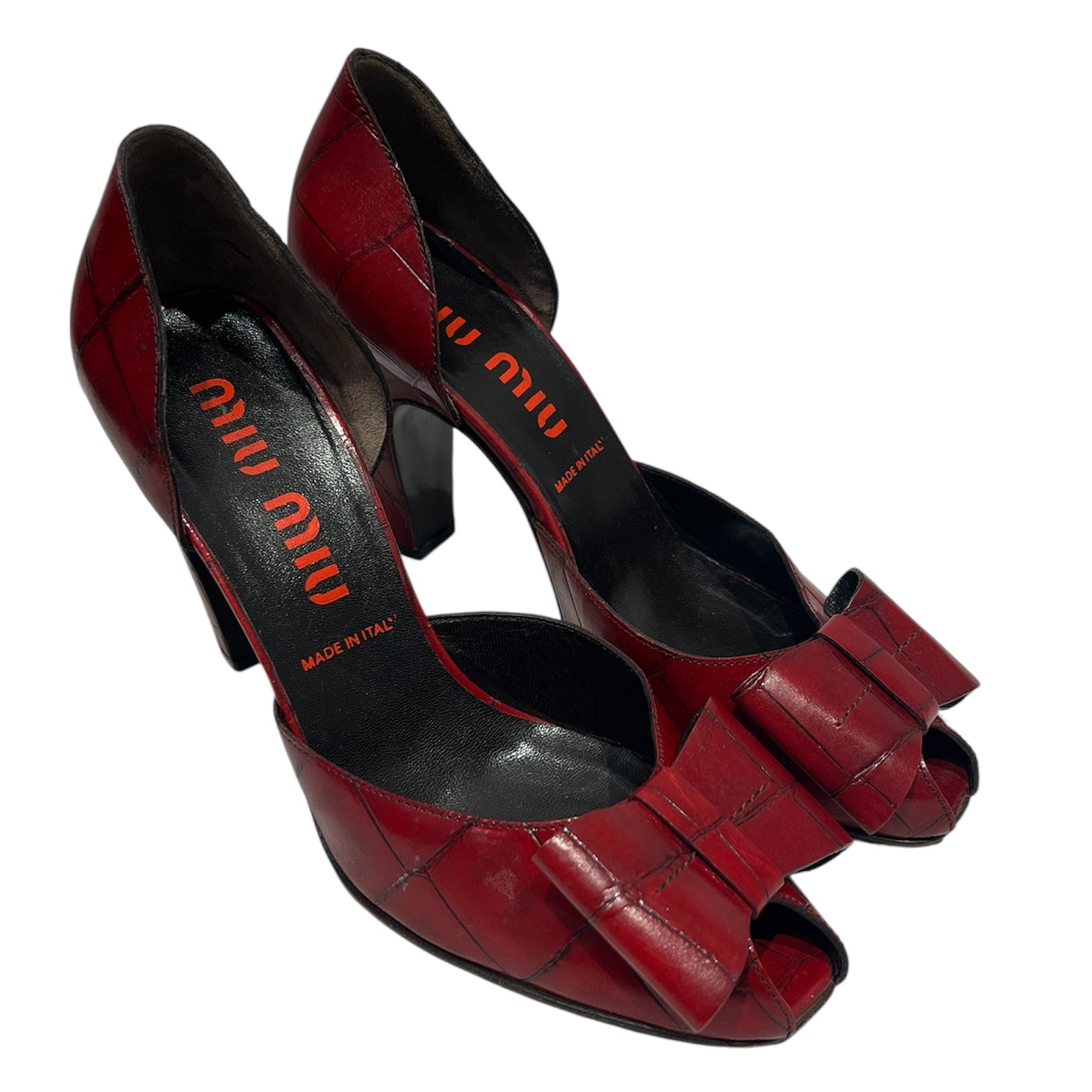 MIU MIU/Heels/EU 38.5/Animal Pattern/Leather/RED/BOWSCROCPRNT view 1