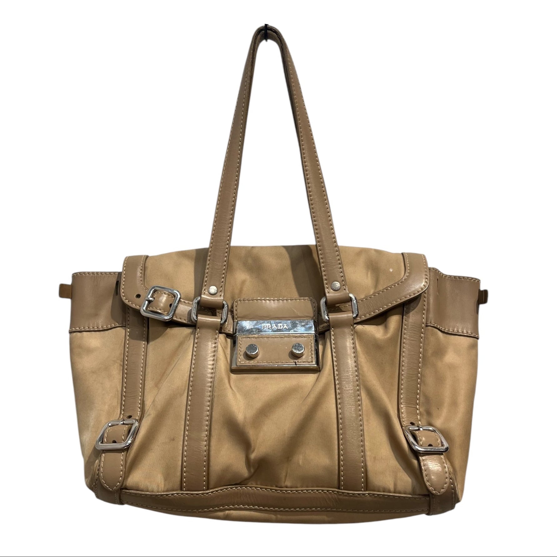 PRADA/Hand Bag/Nylon/BEG/VITELLO DAINO PUSHLOCK BAG view 1
