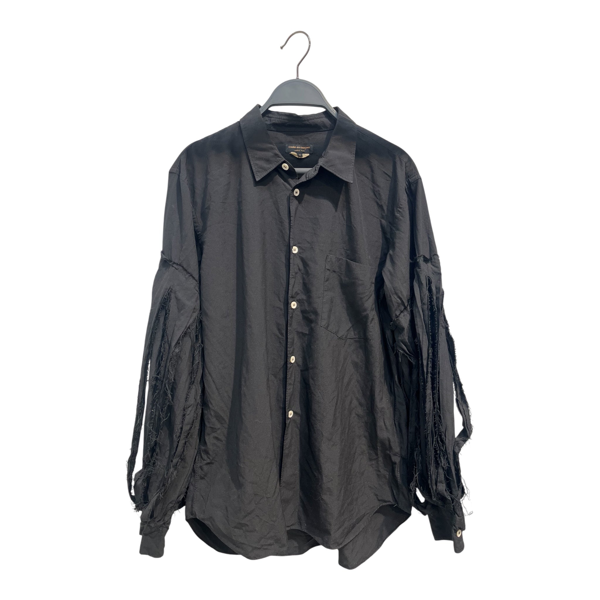 COMME des GARCONS HOMME PLUS/LS Shirt/S/Cotton/BLK/FRAYED STRIP SLEEVE BUTTON UP view 1