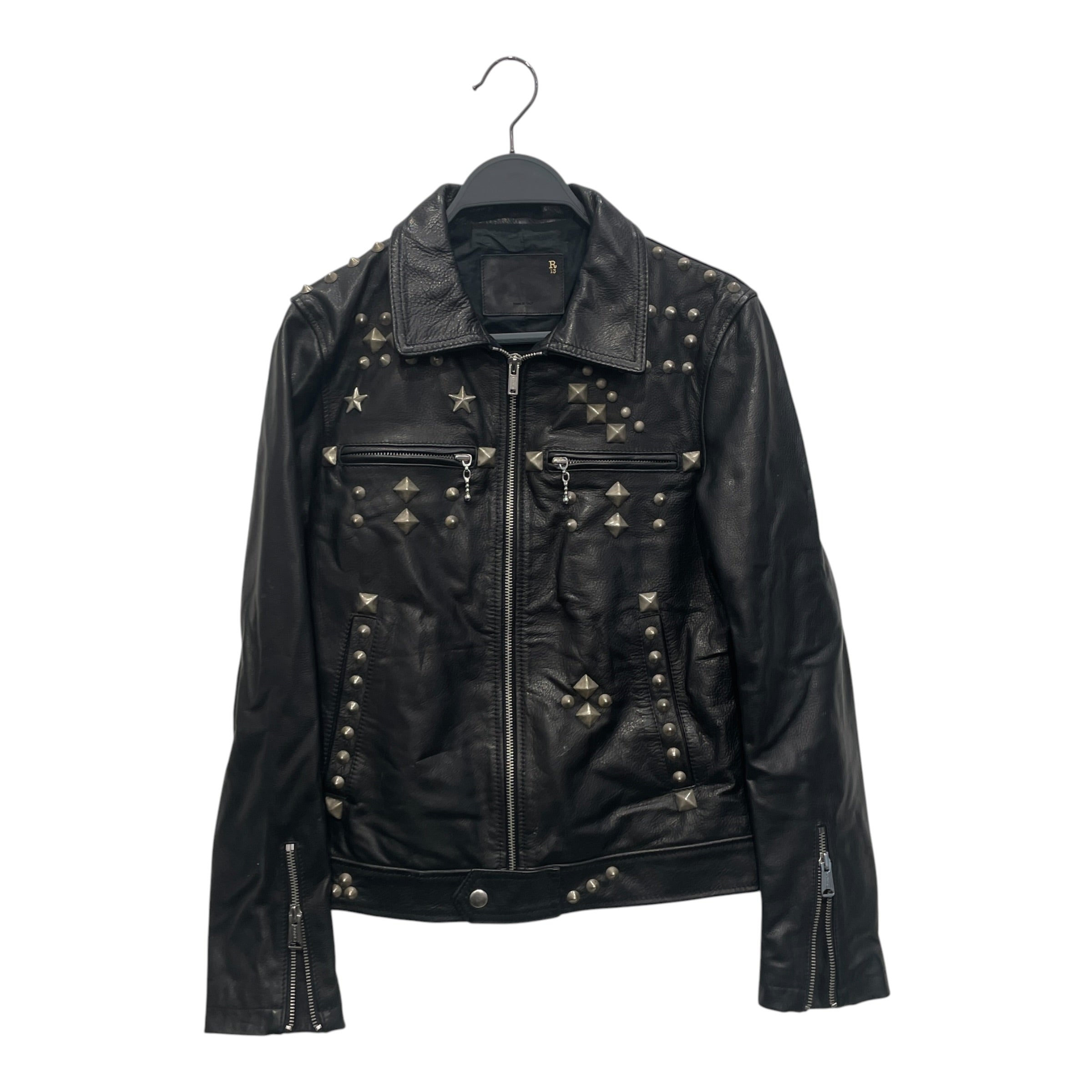 R13/Fleece Jkt/13/Leather/BLK/Double Breasted/STUDDED ALL OVER view 1