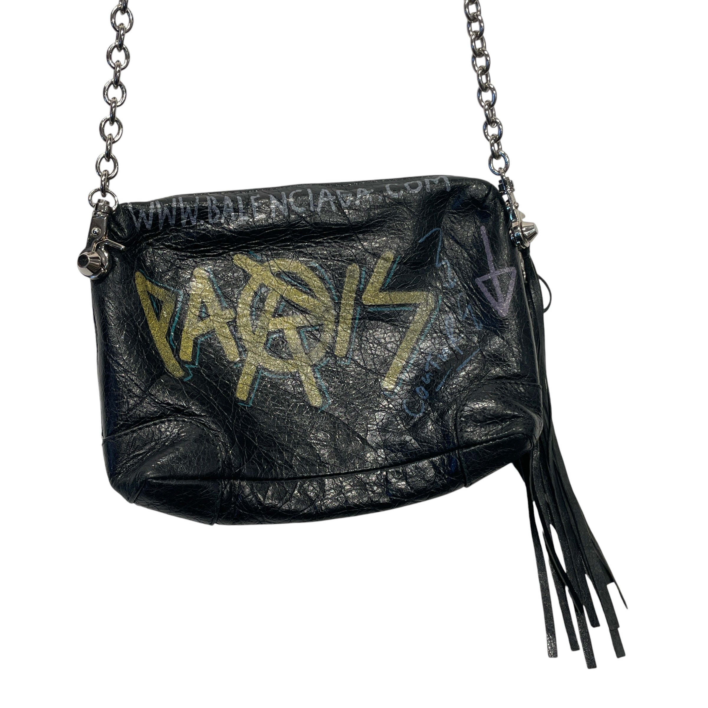 BALENCIAGA/Cross Body Bag/Graphic/Leather/BLK/CLASSIC REPORTER/GRAFFITI view 6