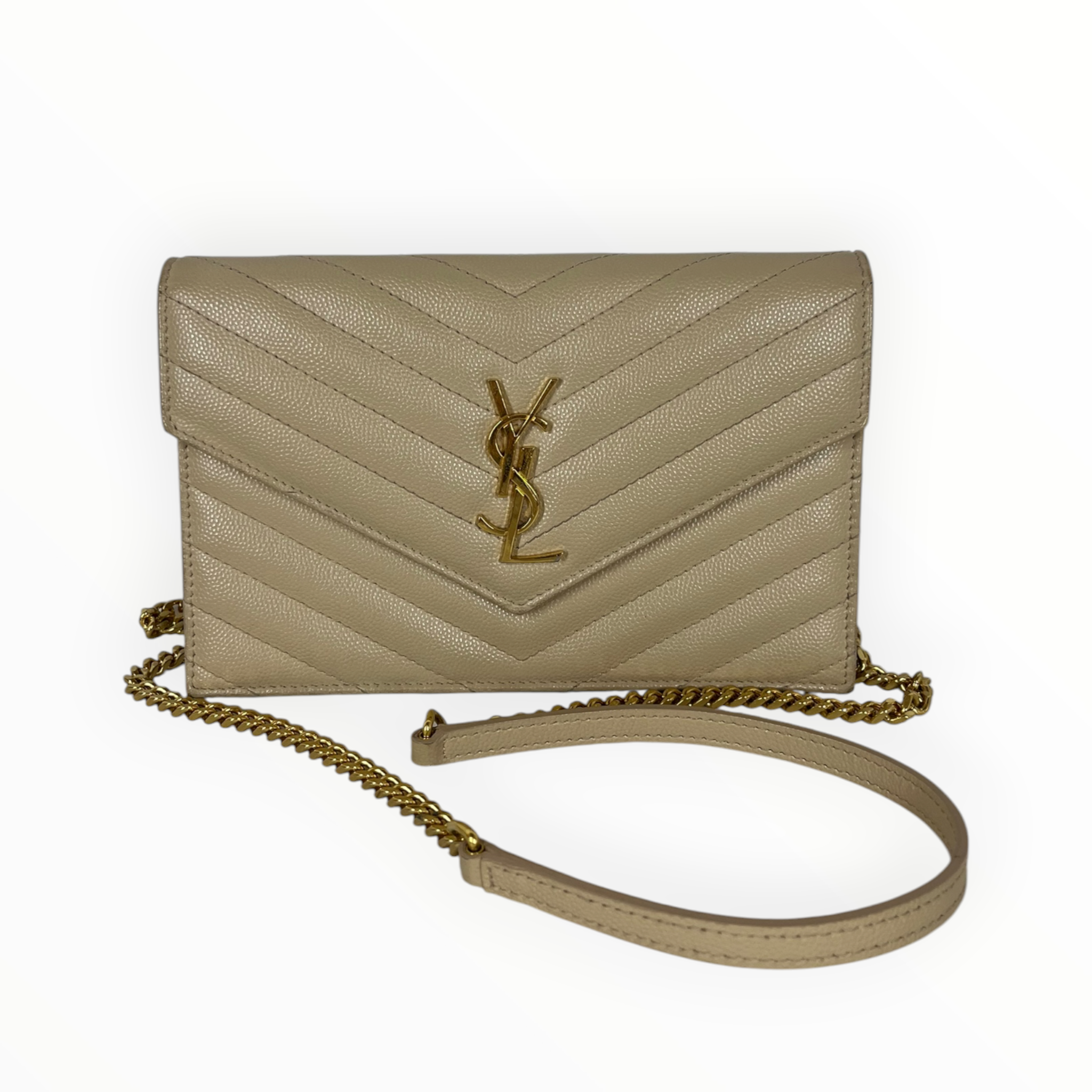 YVES SAINT LAURENT/Cross Body Bag/Leather/CRM/ENVELOPE BAG W/GOLD CHAIN view 1