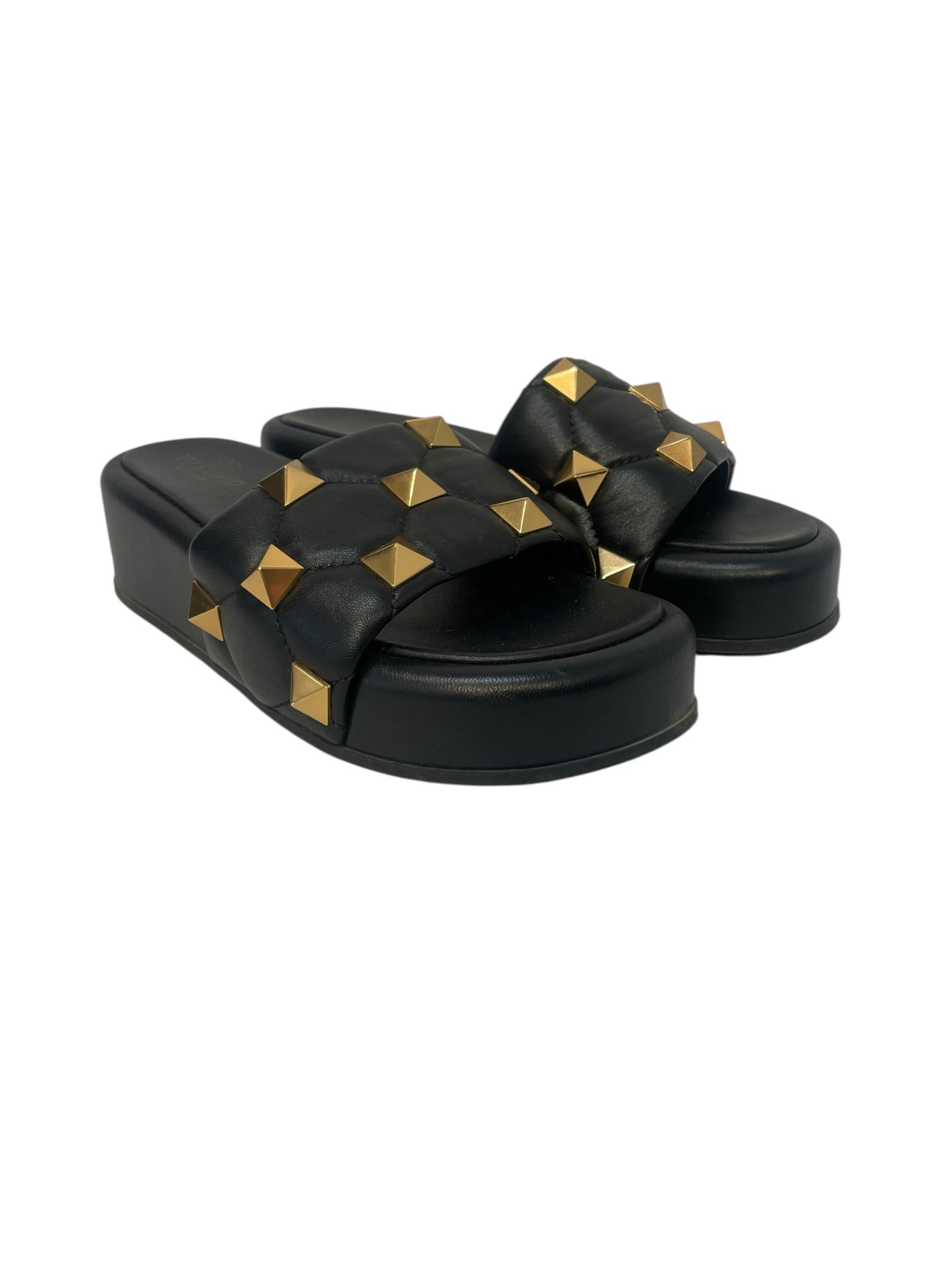VALENTINO/Sandals/EU 37/Leather/BLK/Roman Stud Flatform Slide view 1