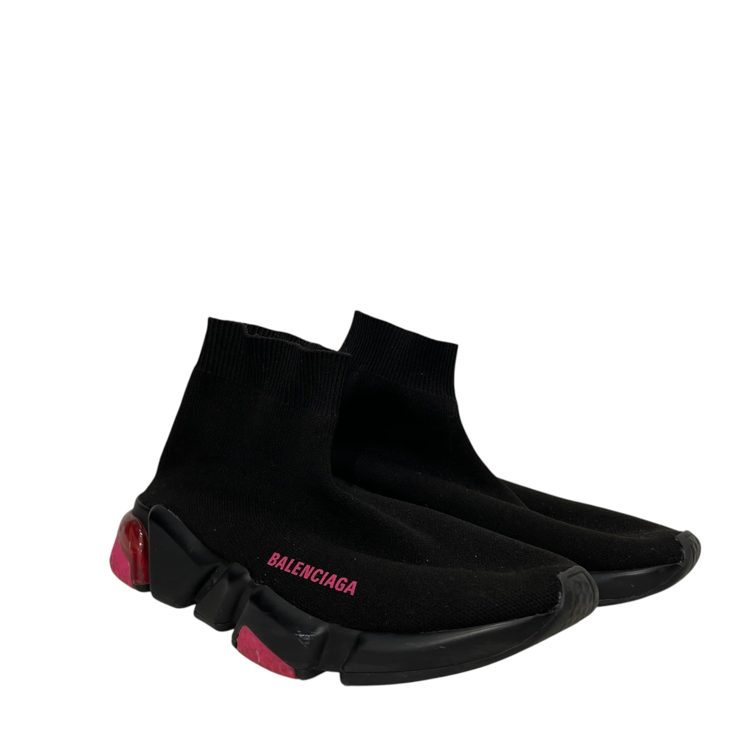 BALENCIAGA/Hi-Sneakers/US 8/Cotton/BLK/BLACK AND PINK SPEED TRAINER view 1