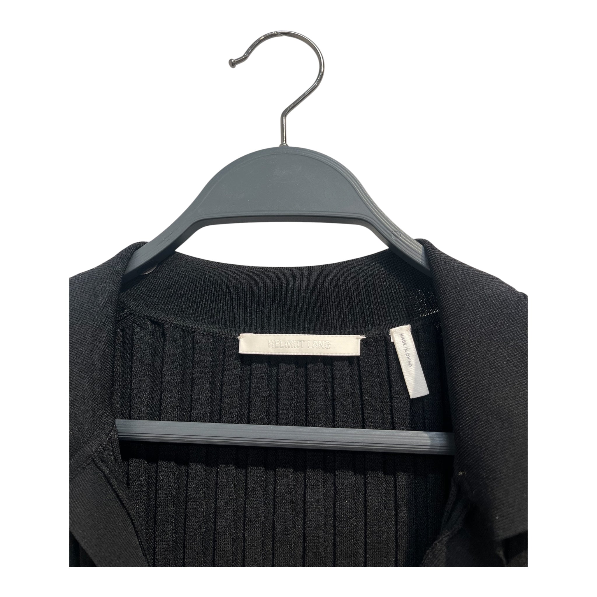 Helmut Lang/LS Dress/XS/Polyester/BLK/RIBBED SMALL HOLES DOWN SIDES view 3