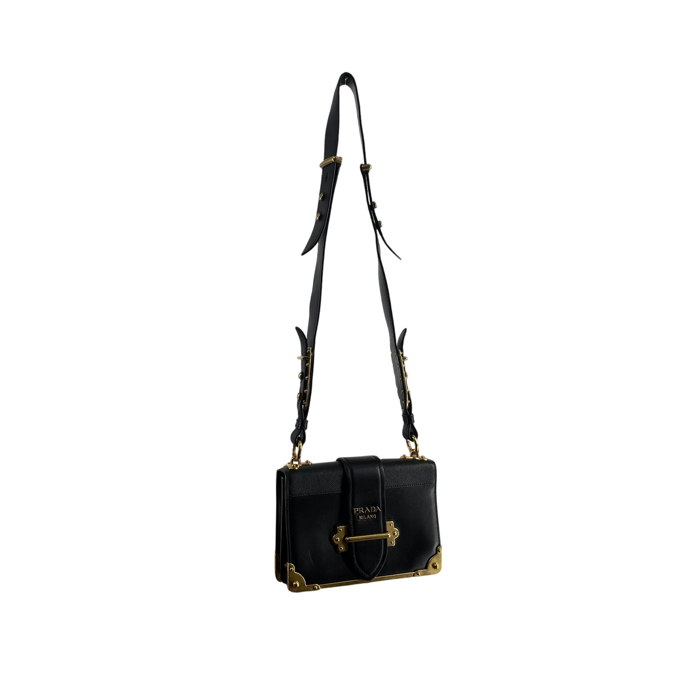 PRADA/Cross Body Bag/Leather/BLK/25/GOLD HARDWARE/LEATHER FLAP view 3