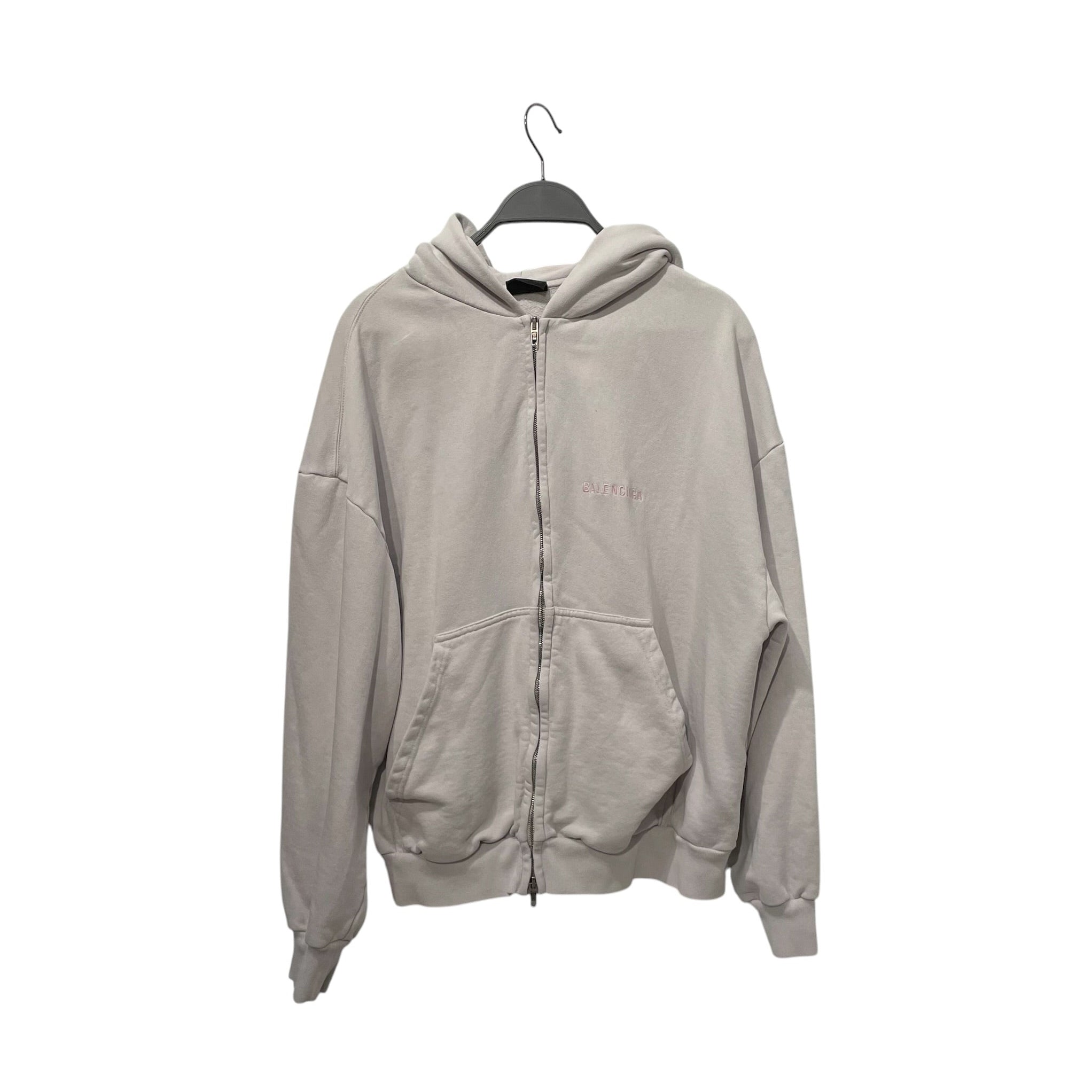 BALENCIAGA/Zip Up Hoodie/M/Cotton/WHT/EMBROIDERED PINK LOGO view 1