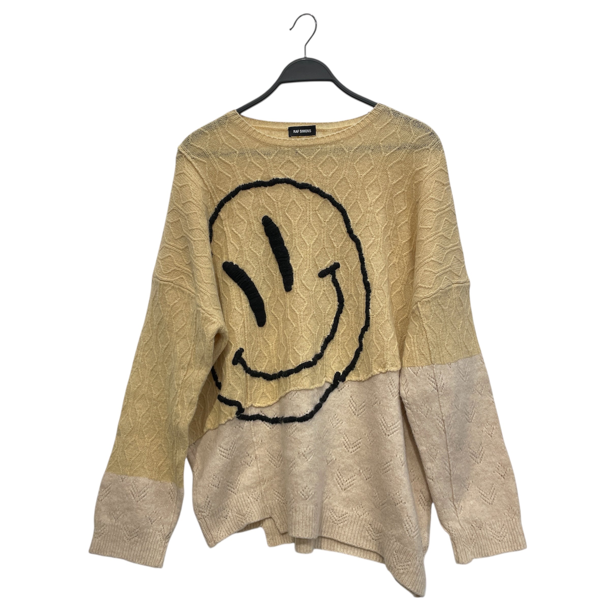 RAF SIMONS/Heavy Sweater/S/All Over Print/Wool/IVR/Oversize/SMILEY FACE view 1