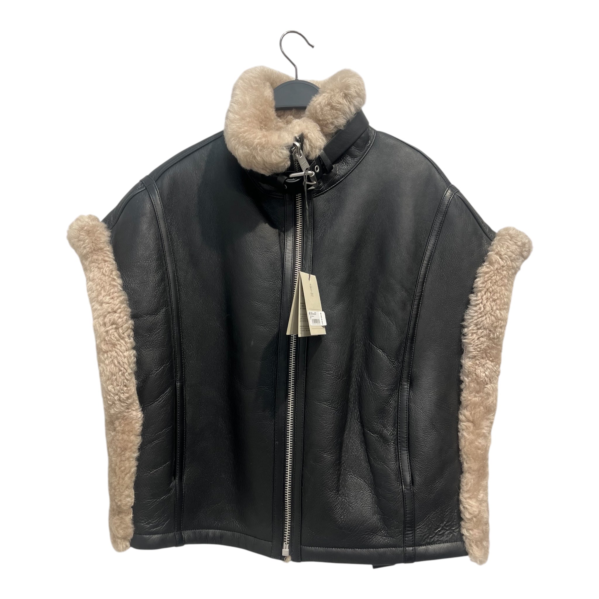 ALLSAINTS/Vest/M/Leather/BLK/shearling interior zipupbuckle view 1