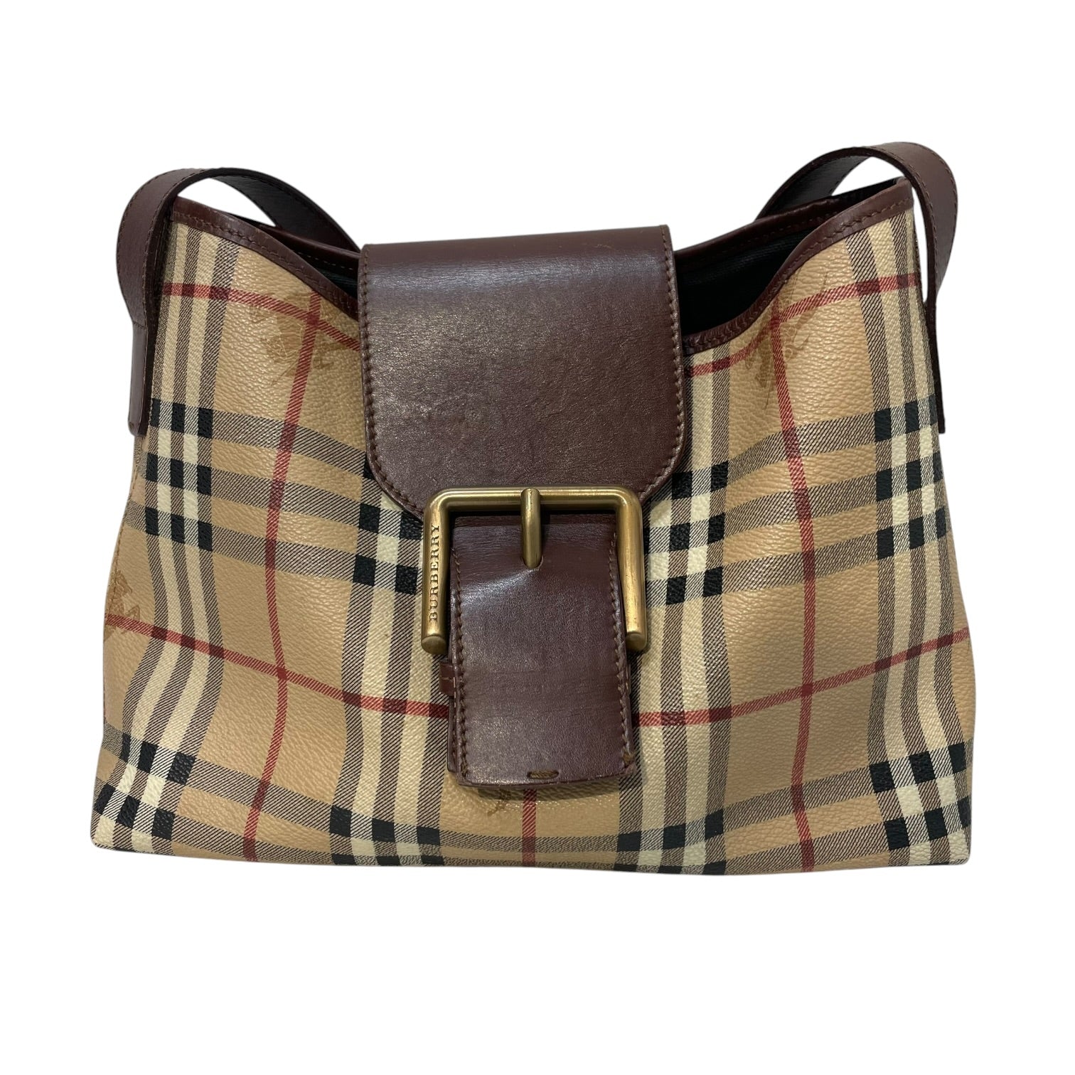BURBERRY/Hand Bag/Plaid/Leather/KHK/BROOK LEATHER HANDBAG view 1