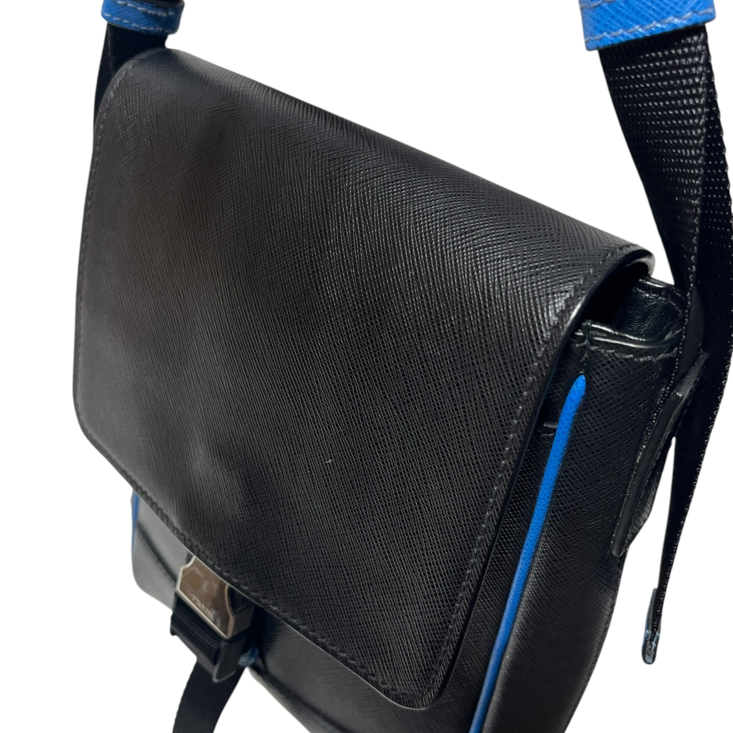 PRADA/Bag/Leather/BLK/Buckle Flap Blue Crossbody view 6