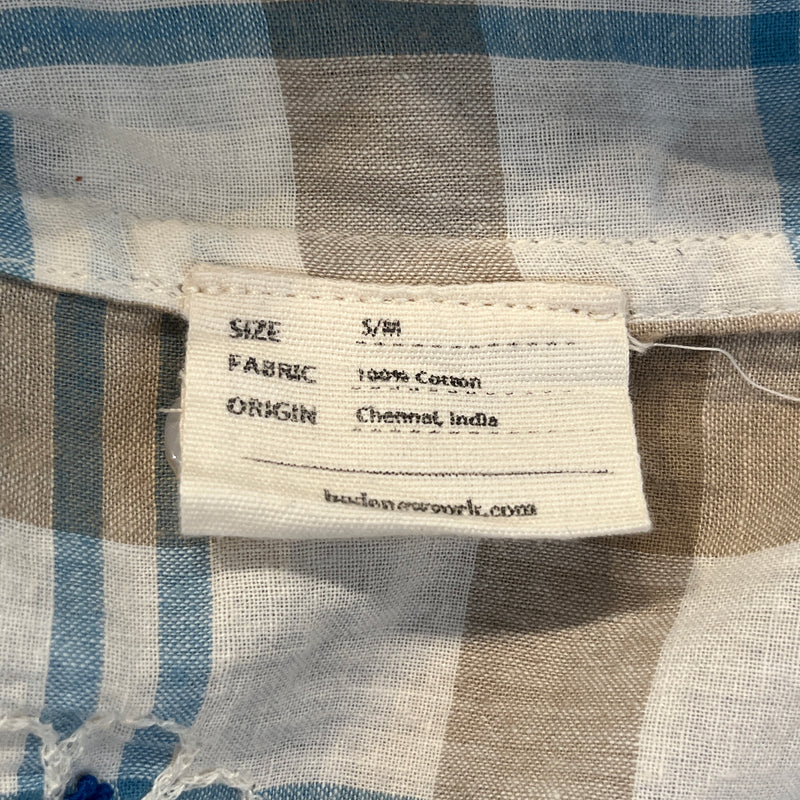 BODE/SS Shirt/S/Cotton/CRM/Plaid/BLUE FLOWERS EMBROIDERED