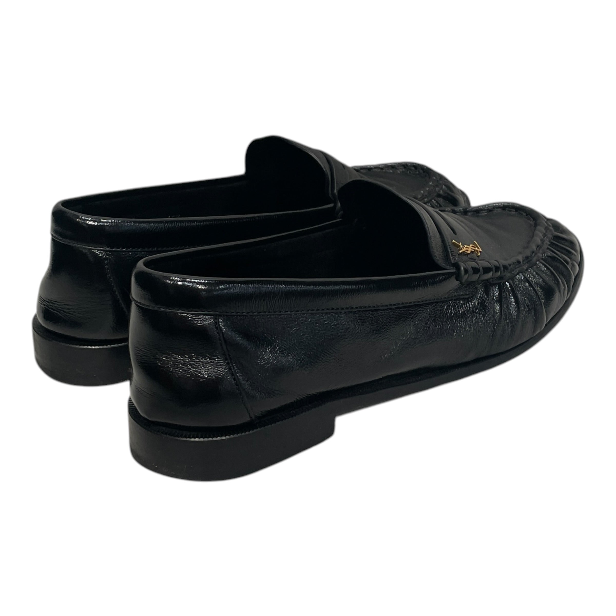 SAINT LAURENT/Loafers/EU 43.5/Leather/BLK/GOLD MINI YSL LOGO view 2