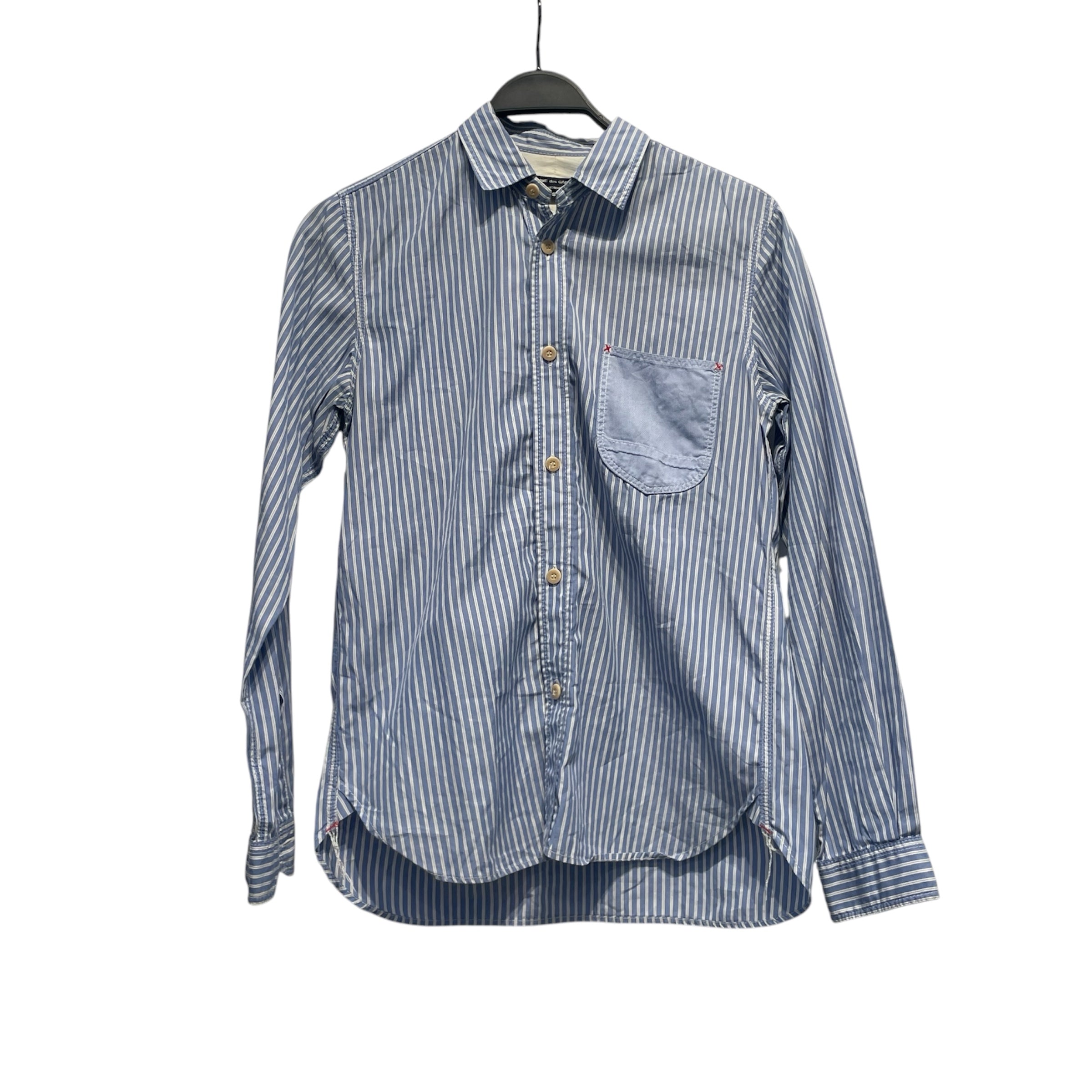 COMME des GARCONS HOMME/LS Shirt/S/Cotton/BLU/Stripe/RED STITCH ON CHEST POCKET view 1