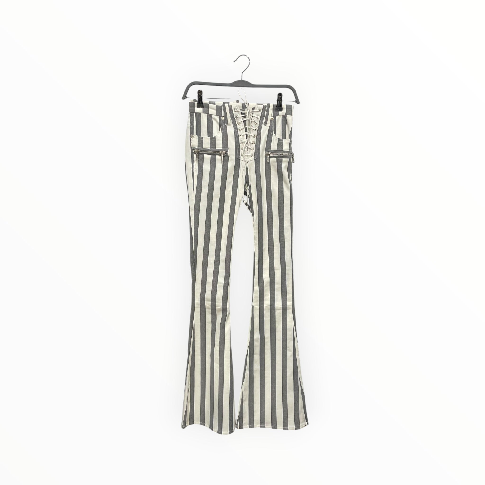 UNRAVEL PROJECT/Skinny Pants/24/Stripe/Cotton/WHT/TIE CLOSURE STRIPED SHINY PANT view 1