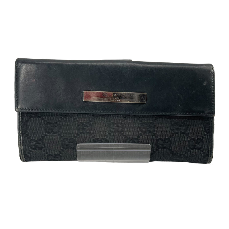 GUCCI/Long Wallet/Leather/BLK/SILVER RECTANGLE